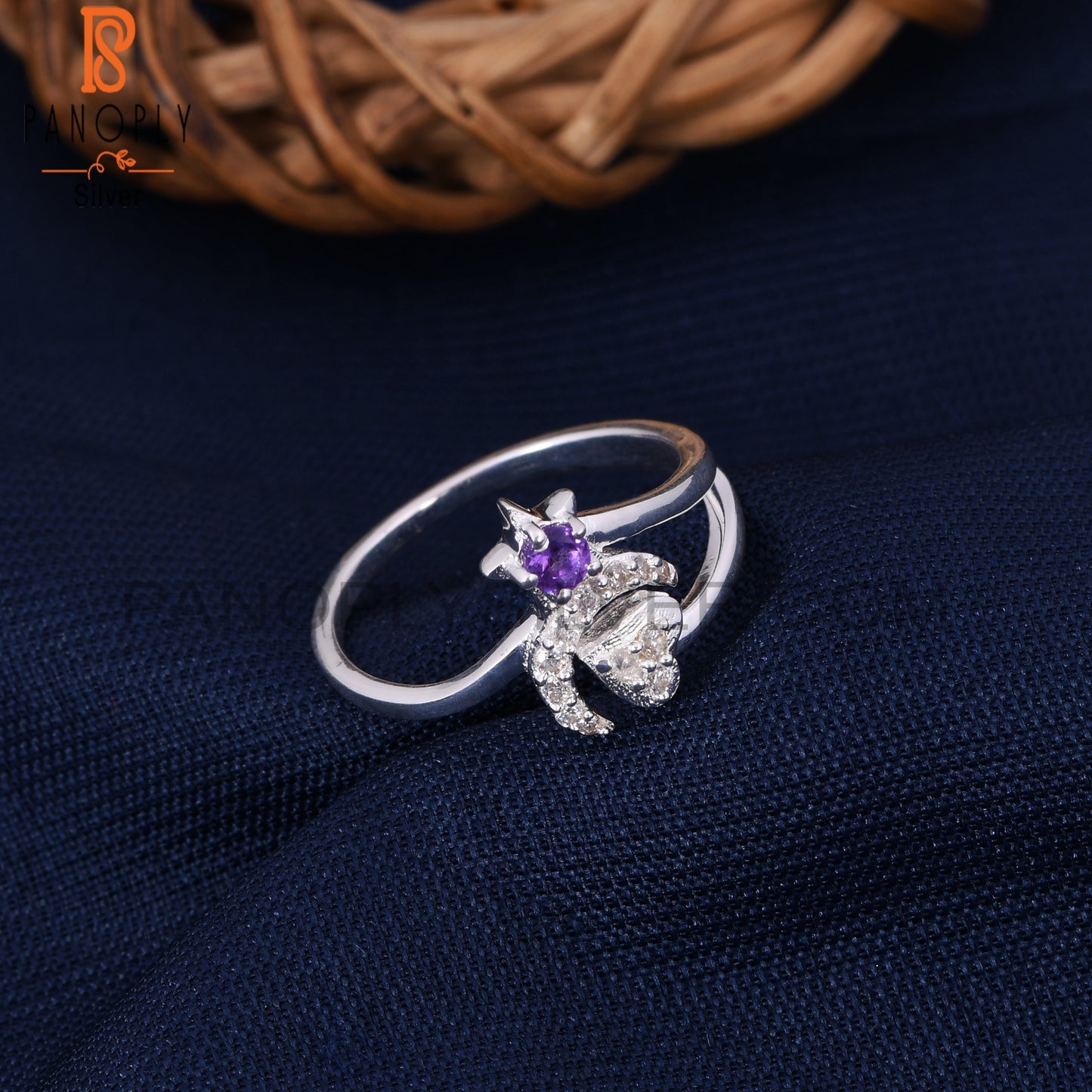 Moon Star Amethyst & Cubic Zirconia Promise Rings