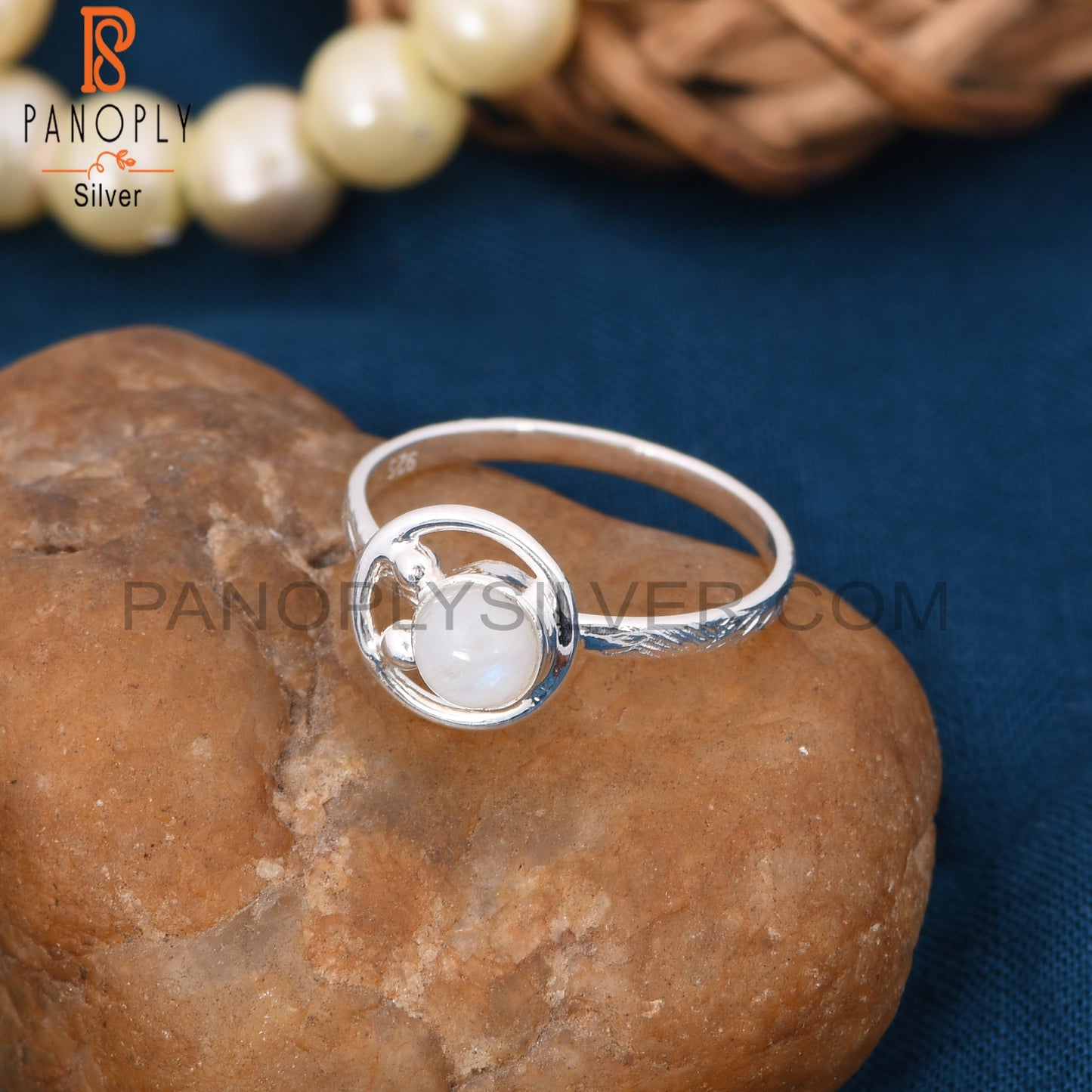 Genuine Rainbow Moonstone Silver Rabbit Rings