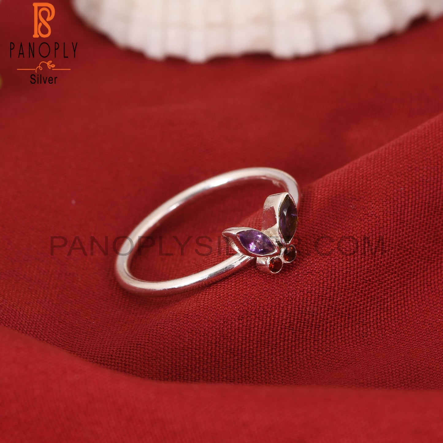 Natural Amethyst & Garnet Butterfly 925 Sterling Silver Rings