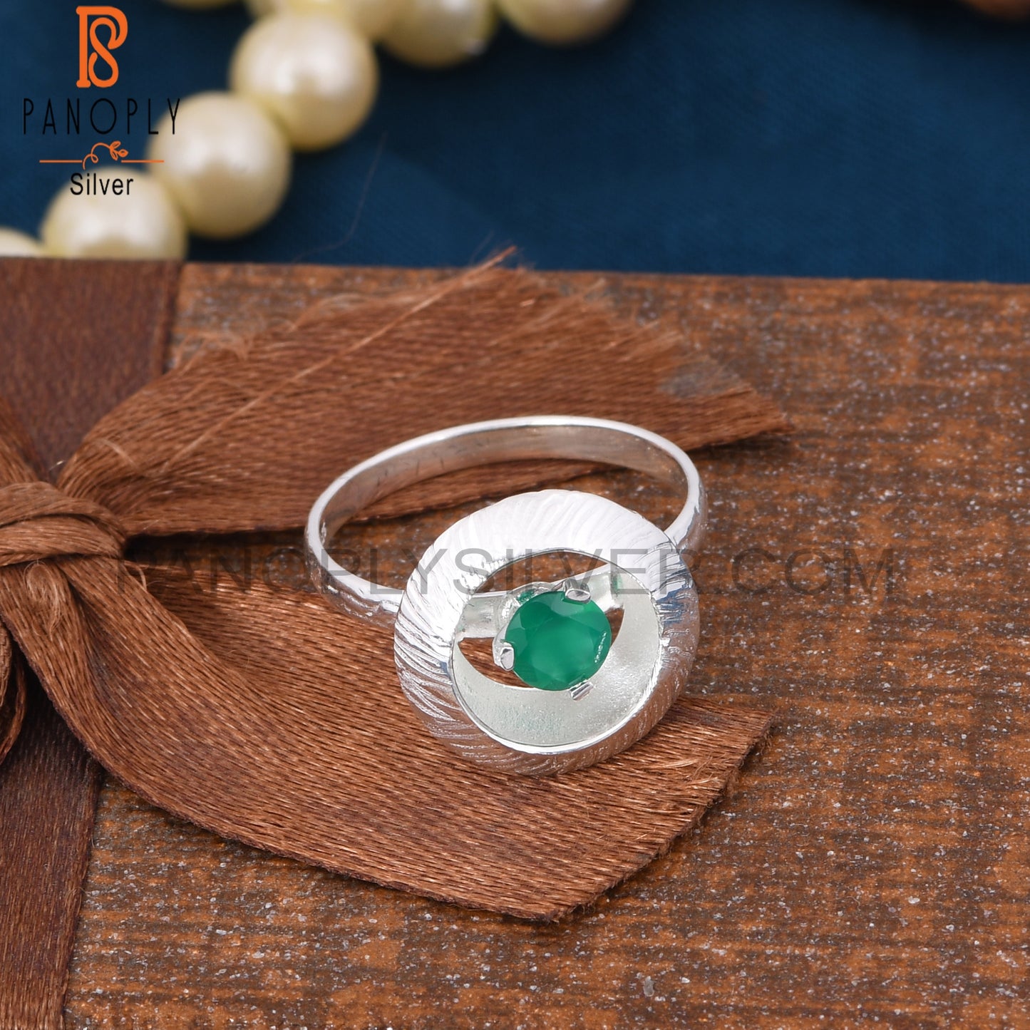Green Onyx Signet 925 Silver Women's Rings