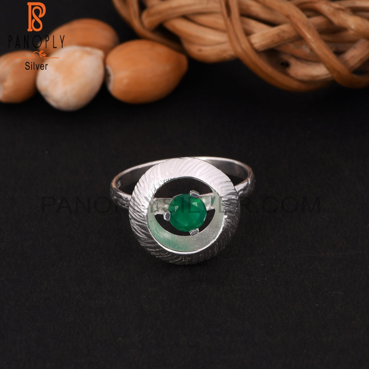 Green Onyx Signet 925 Silver Women's Rings