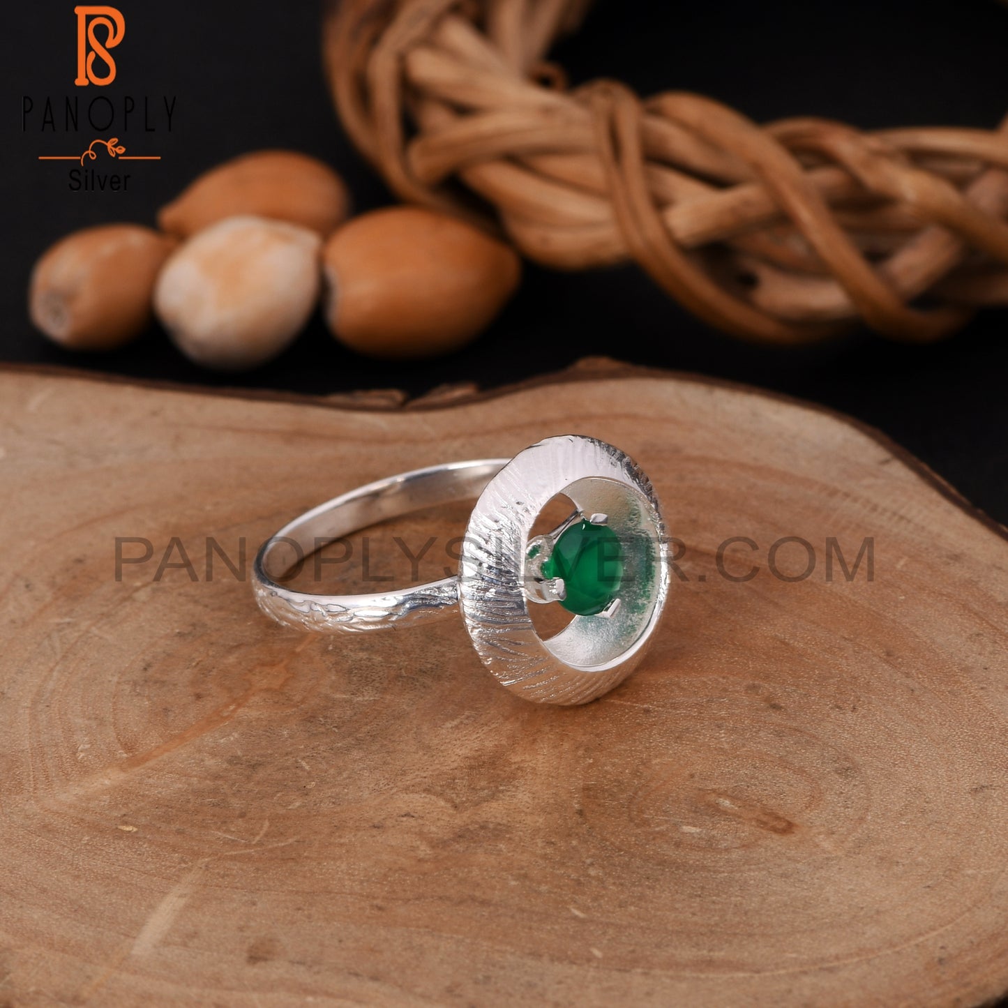 Green Onyx Signet 925 Silver Women's Rings