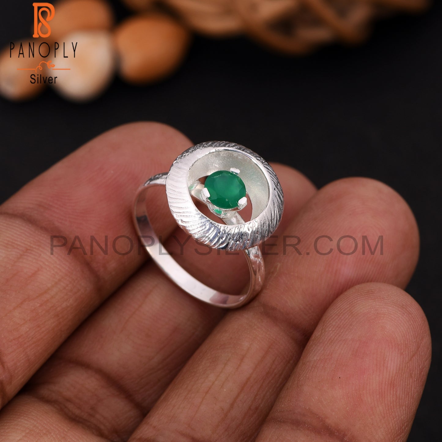 Green Onyx Signet 925 Silver Women's Rings