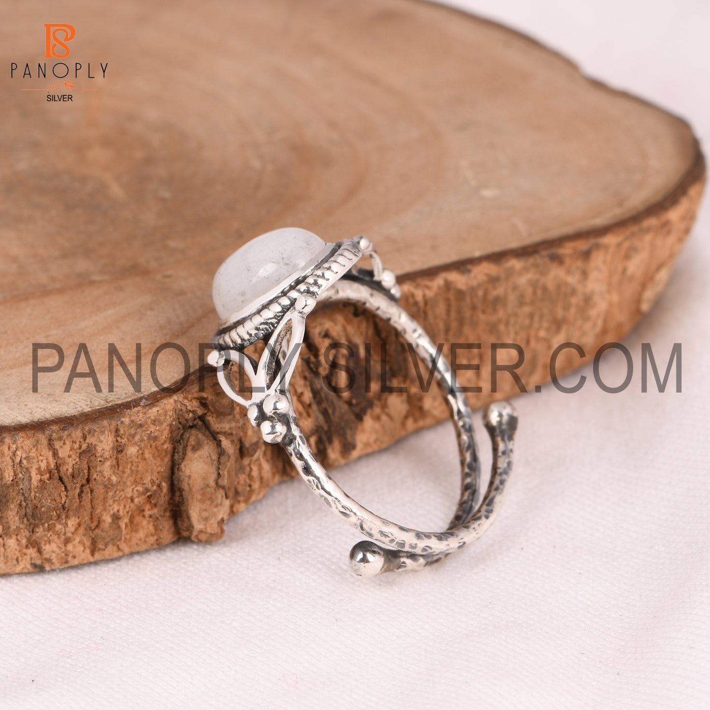 925 Silver Oval Rainbow Moonstone Adjustable Ring