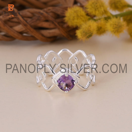 925 Silver Amethyst Cushion Shape Handmade Rings