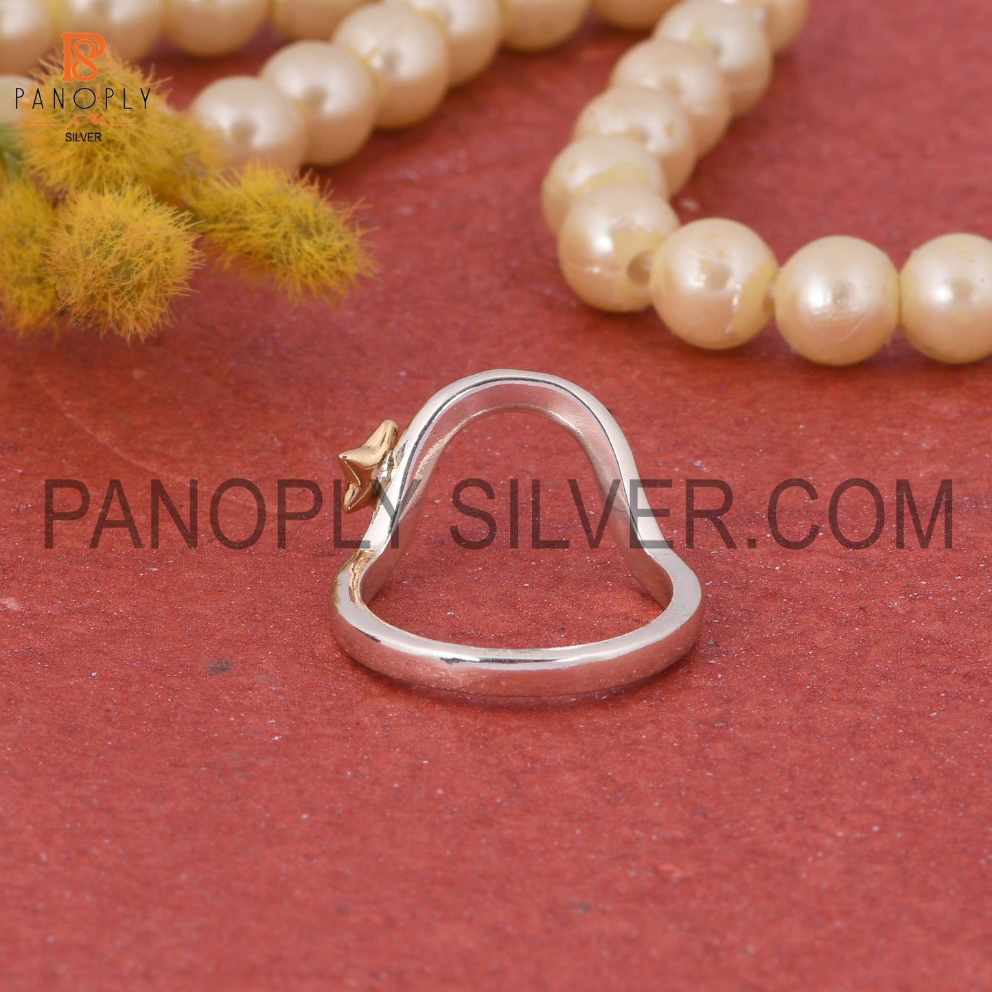 925 Stamp Wave Star Silver Two Tone Rings