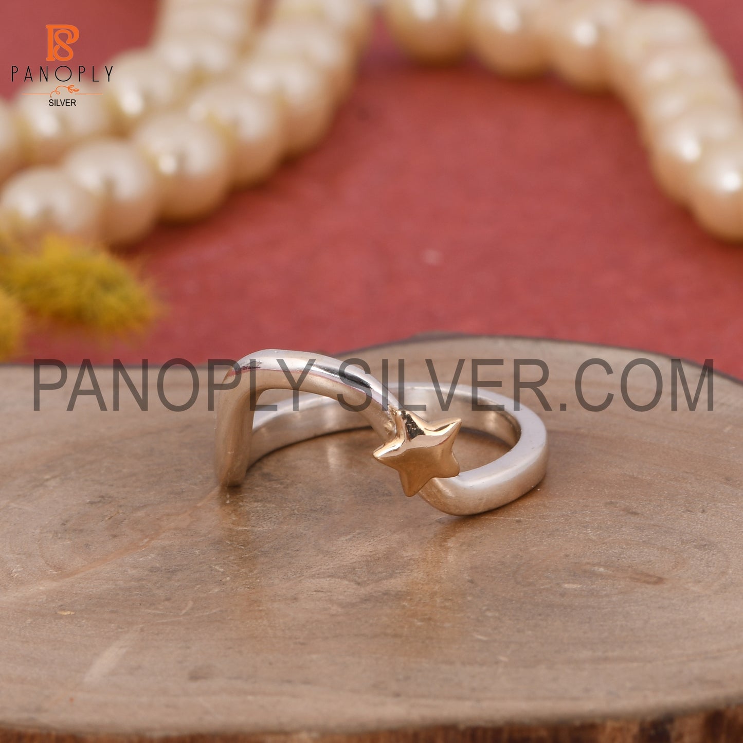 925 Stamp Wave Star Silver Two Tone Rings