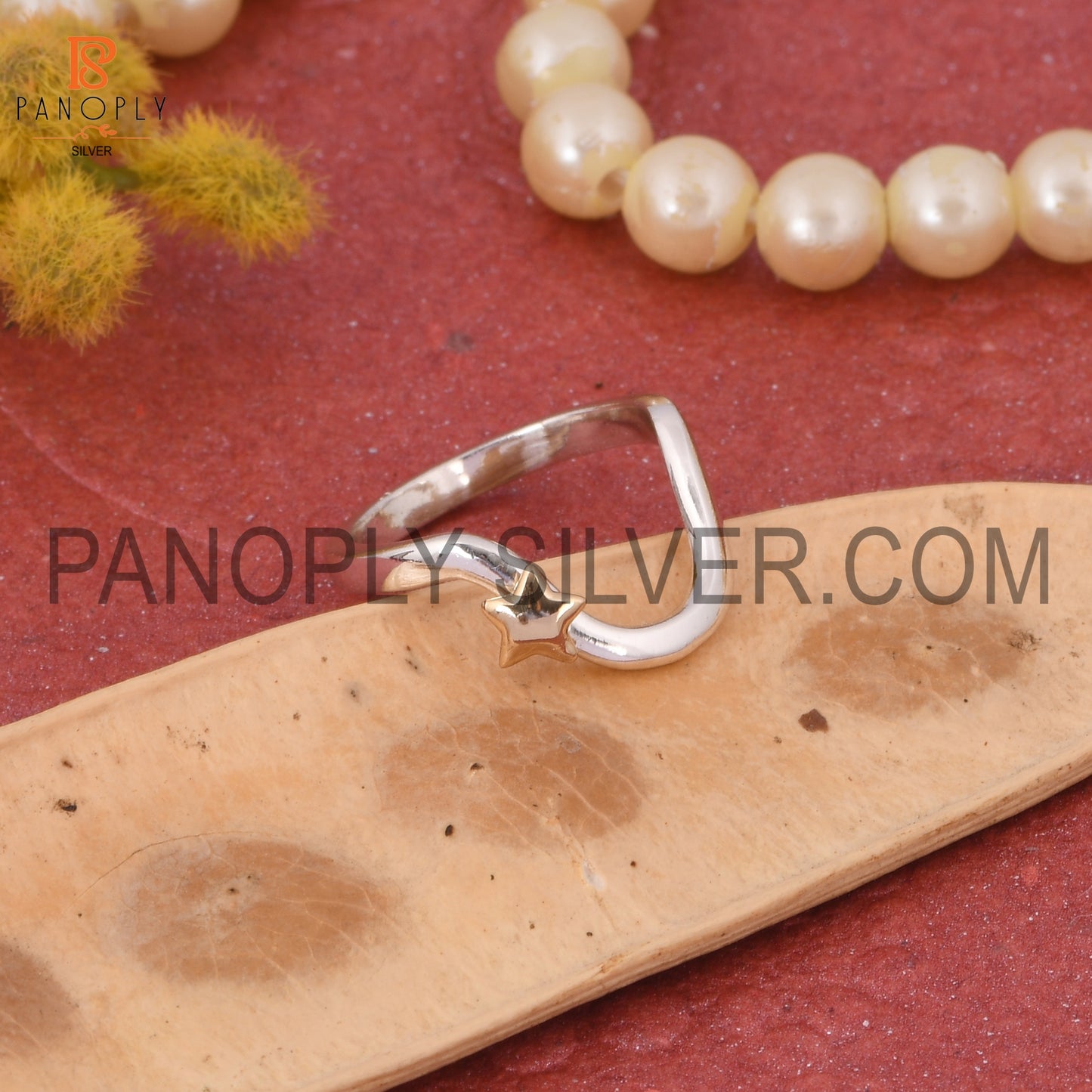 925 Stamp Wave Star Silver Two Tone Rings