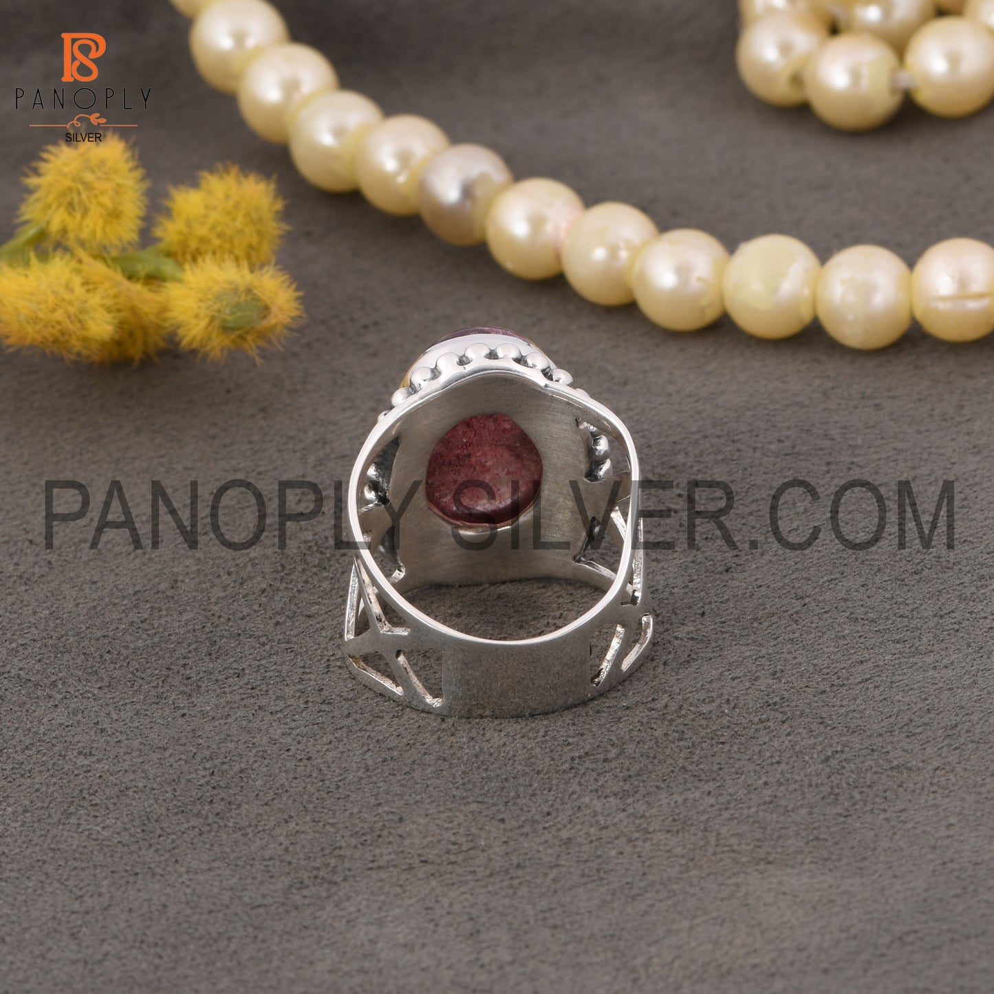 Oval 925 Silver Strawberry Quartz Stone Ring For Grandmother