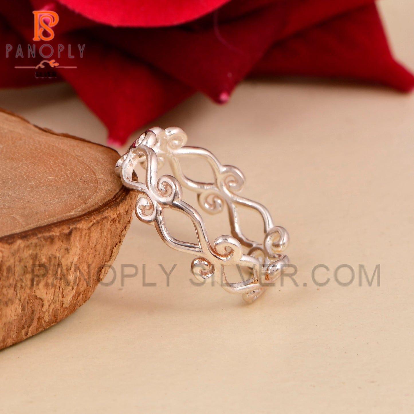 Filigree Plain Band Solid 925 Silver Vine Rings