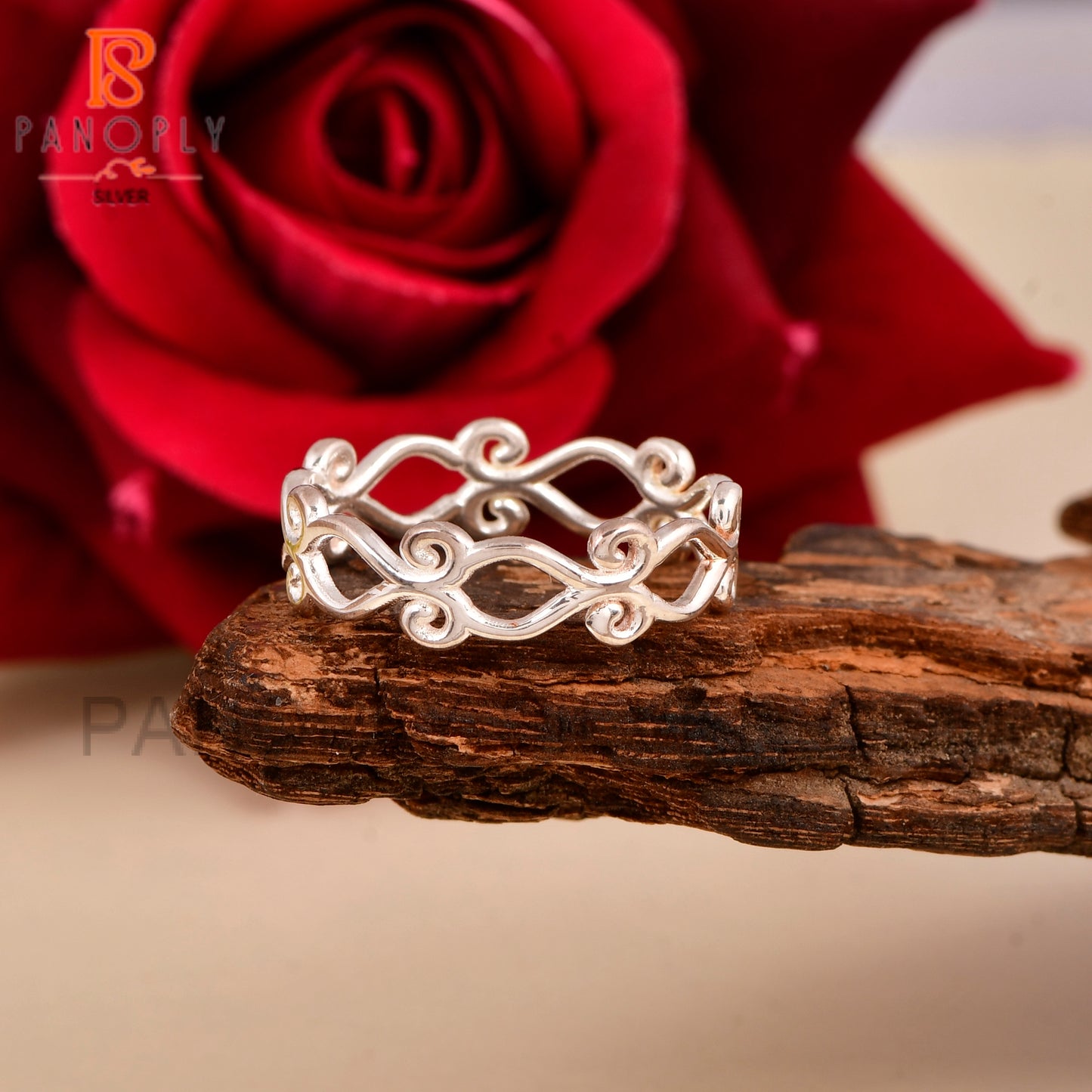 Filigree Plain Band Solid 925 Silver Vine Rings