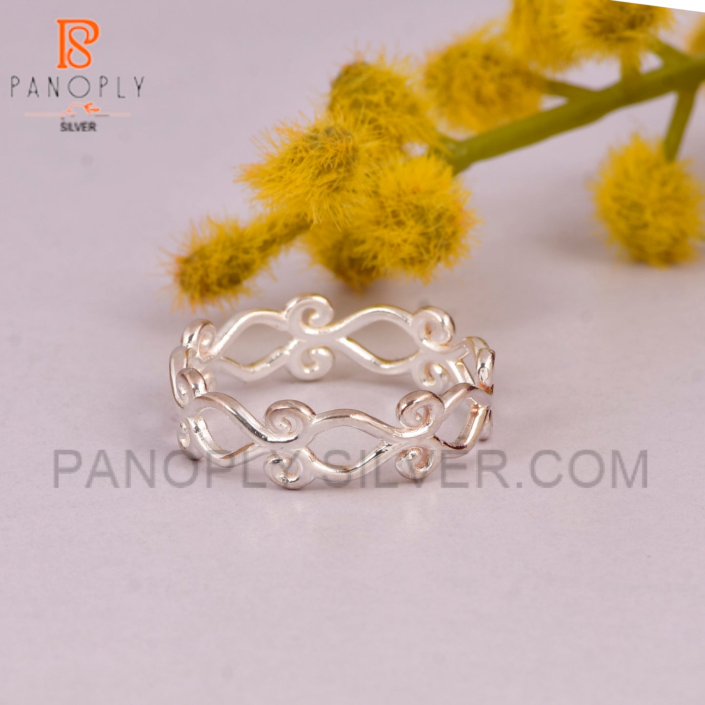 Filigree Plain Band Solid 925 Silver Vine Rings