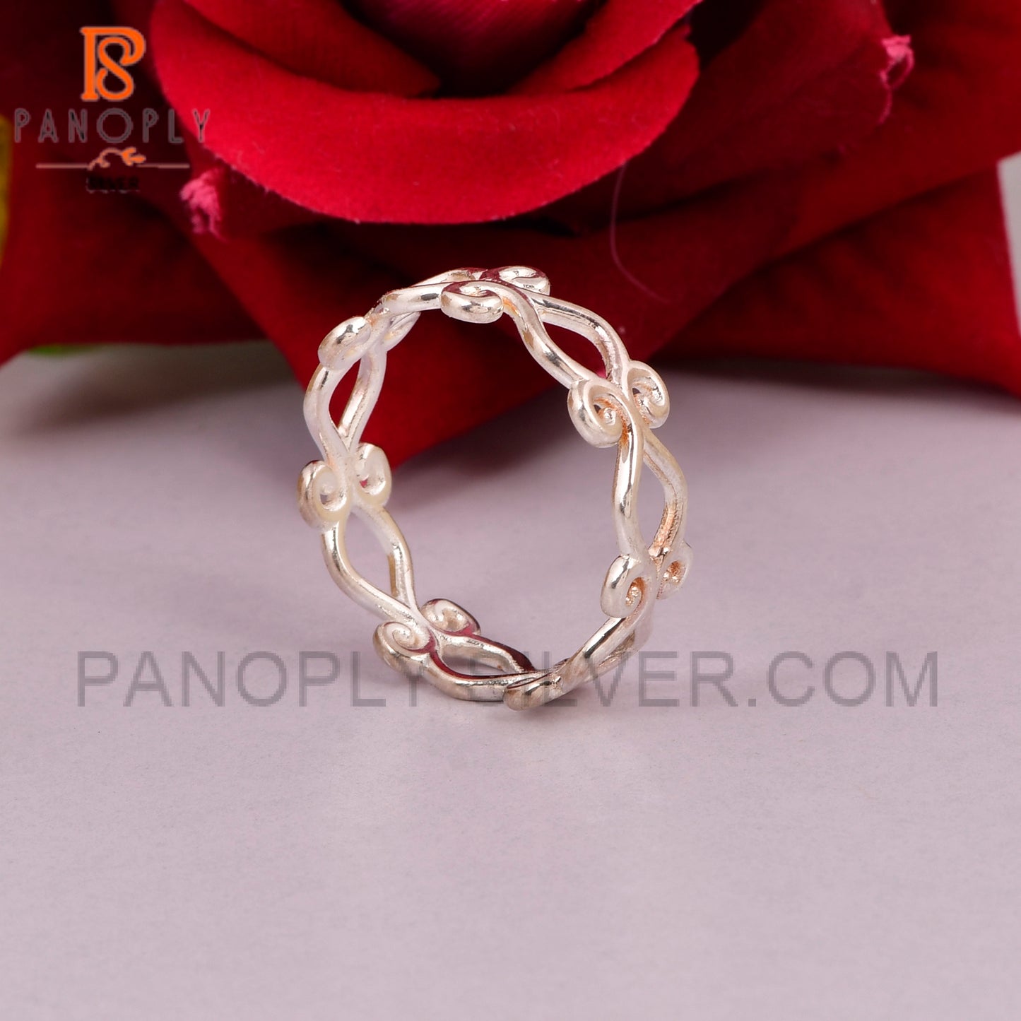 Filigree Plain Band Solid 925 Silver Vine Rings