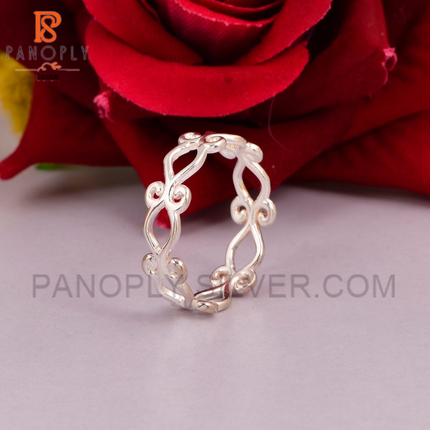 Filigree Plain Band Solid 925 Silver Vine Rings