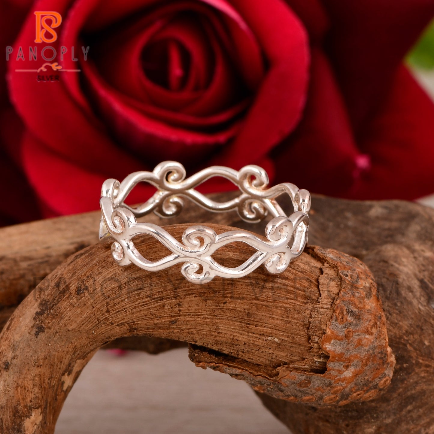 Filigree Plain Band Solid 925 Silver Vine Rings