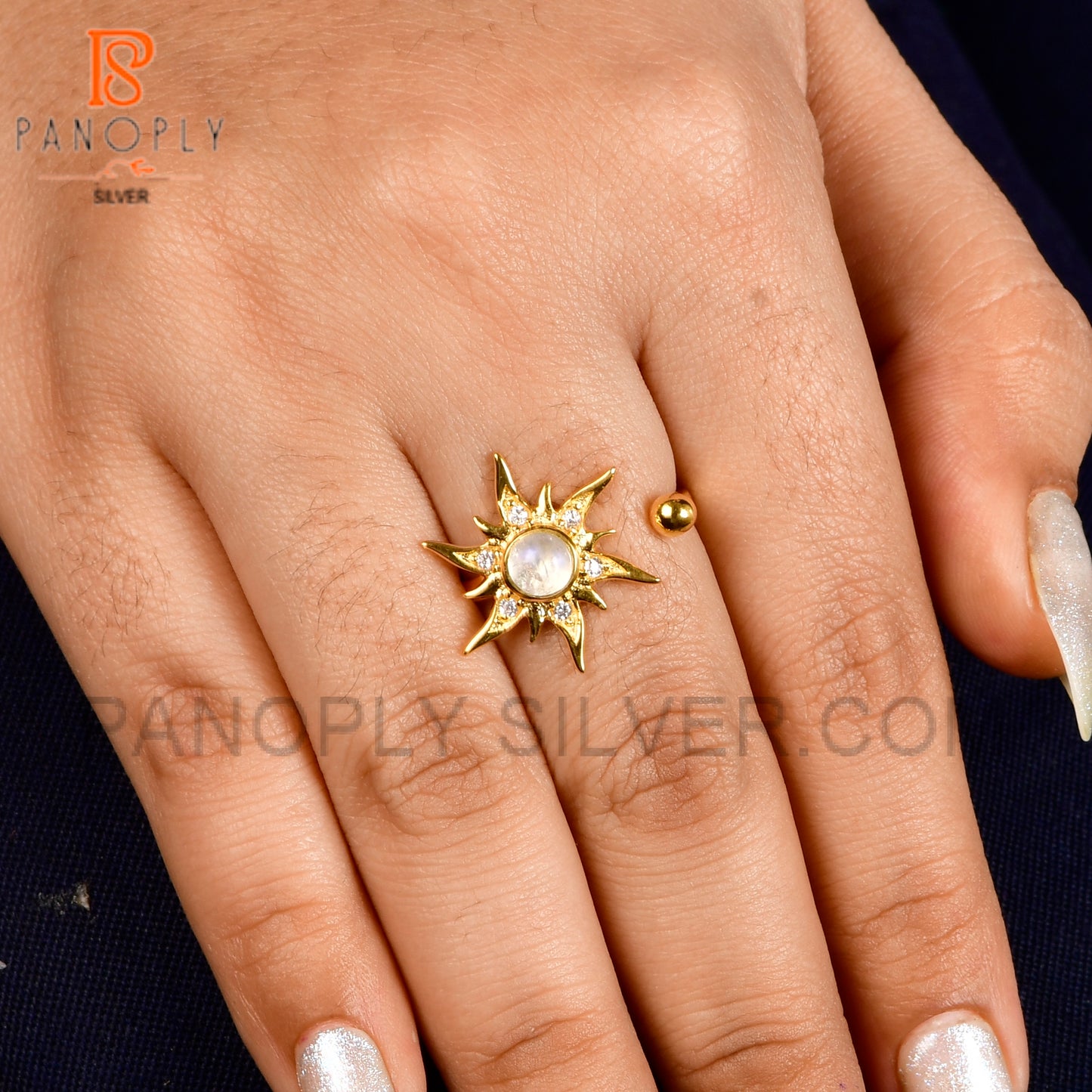 925 Silver & 18K Gold Tiny Ball and Sun CZ Rings