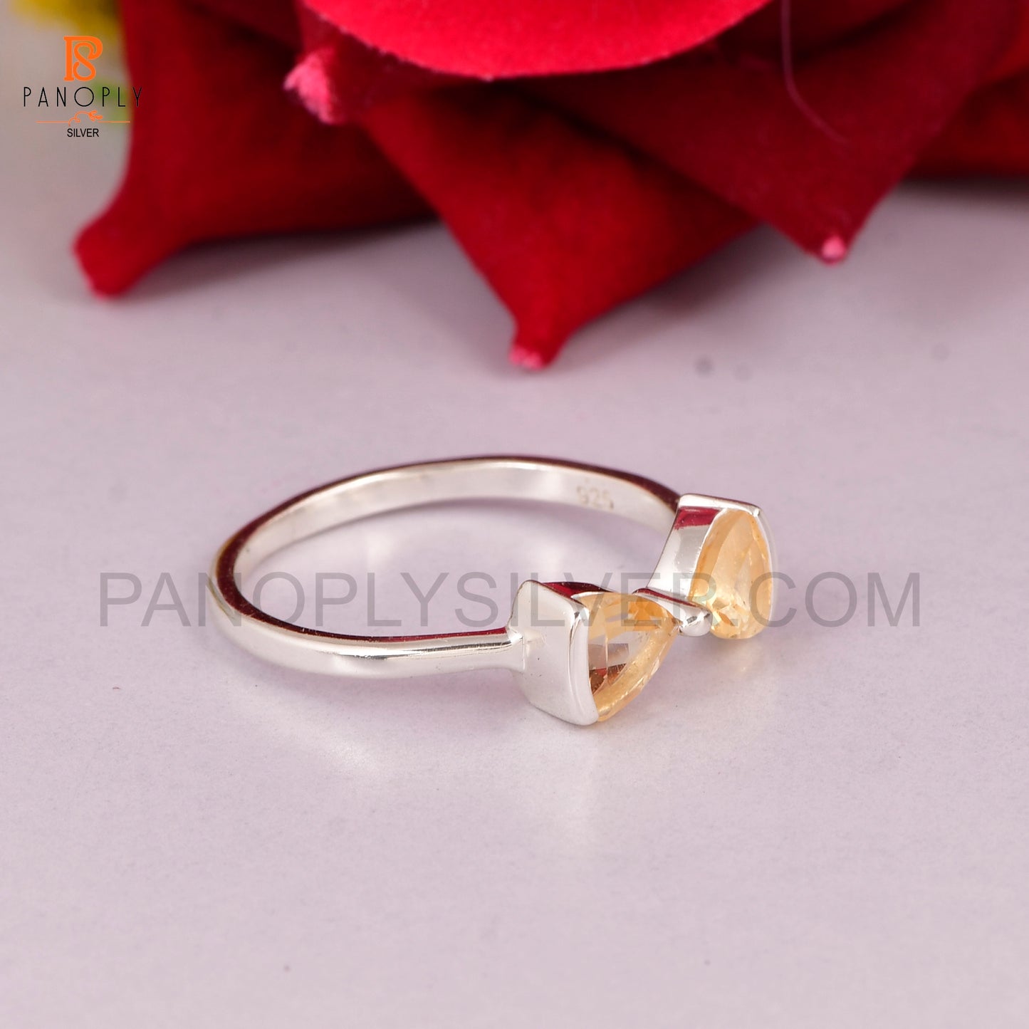 925 Sterling silver Citrine bow ring for women