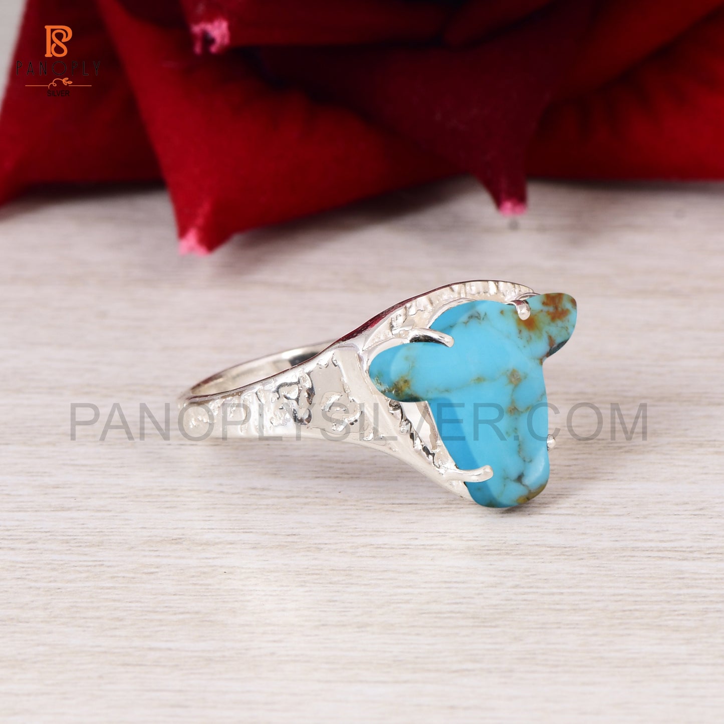 Handcrafted 925 Silver Cow Head Ring with Kingman Turquoise Jewelry