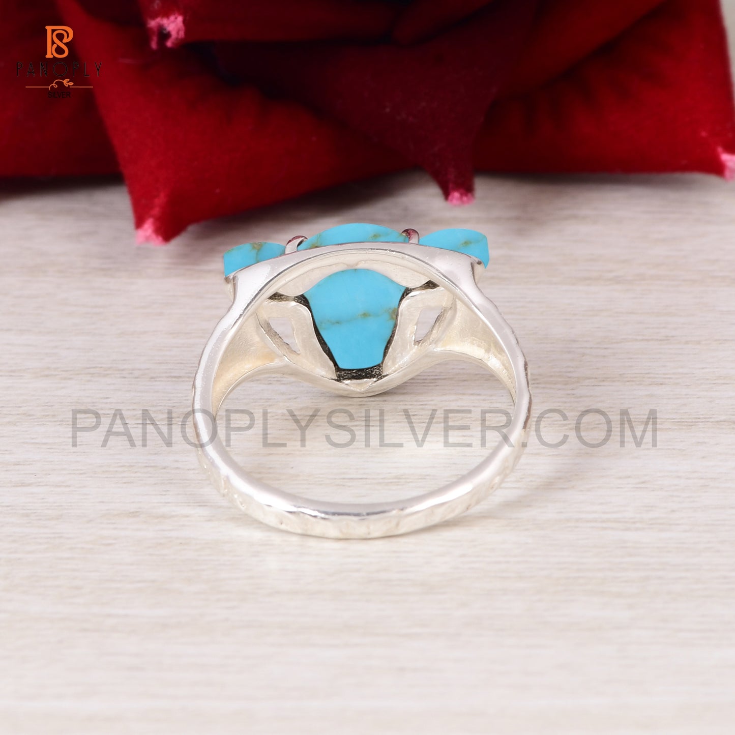 Handcrafted 925 Silver Cow Head Ring with Kingman Turquoise Jewelry
