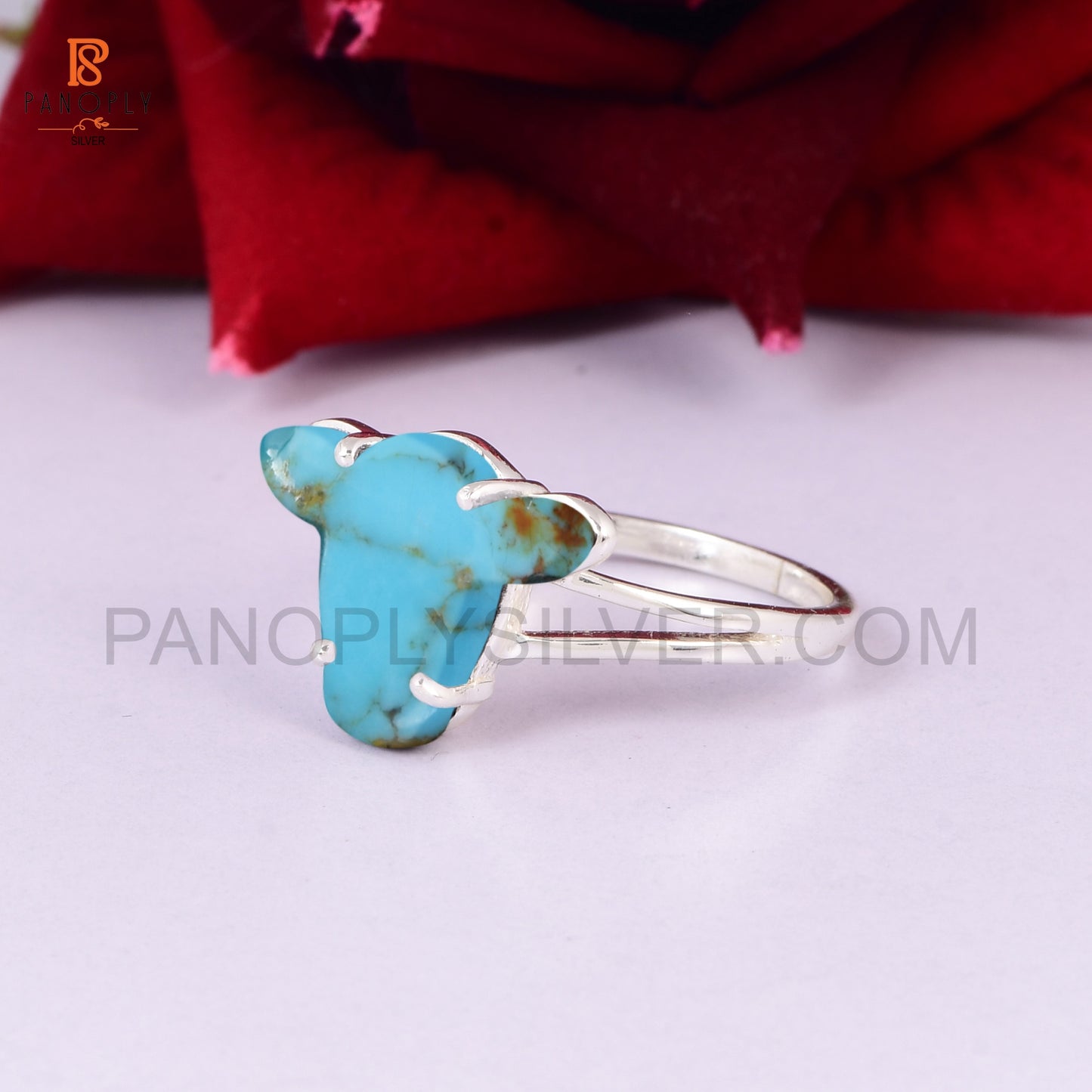 Cow Head Ring in 925 Silver with Kingman Turquoise Gift for Animal Lovers