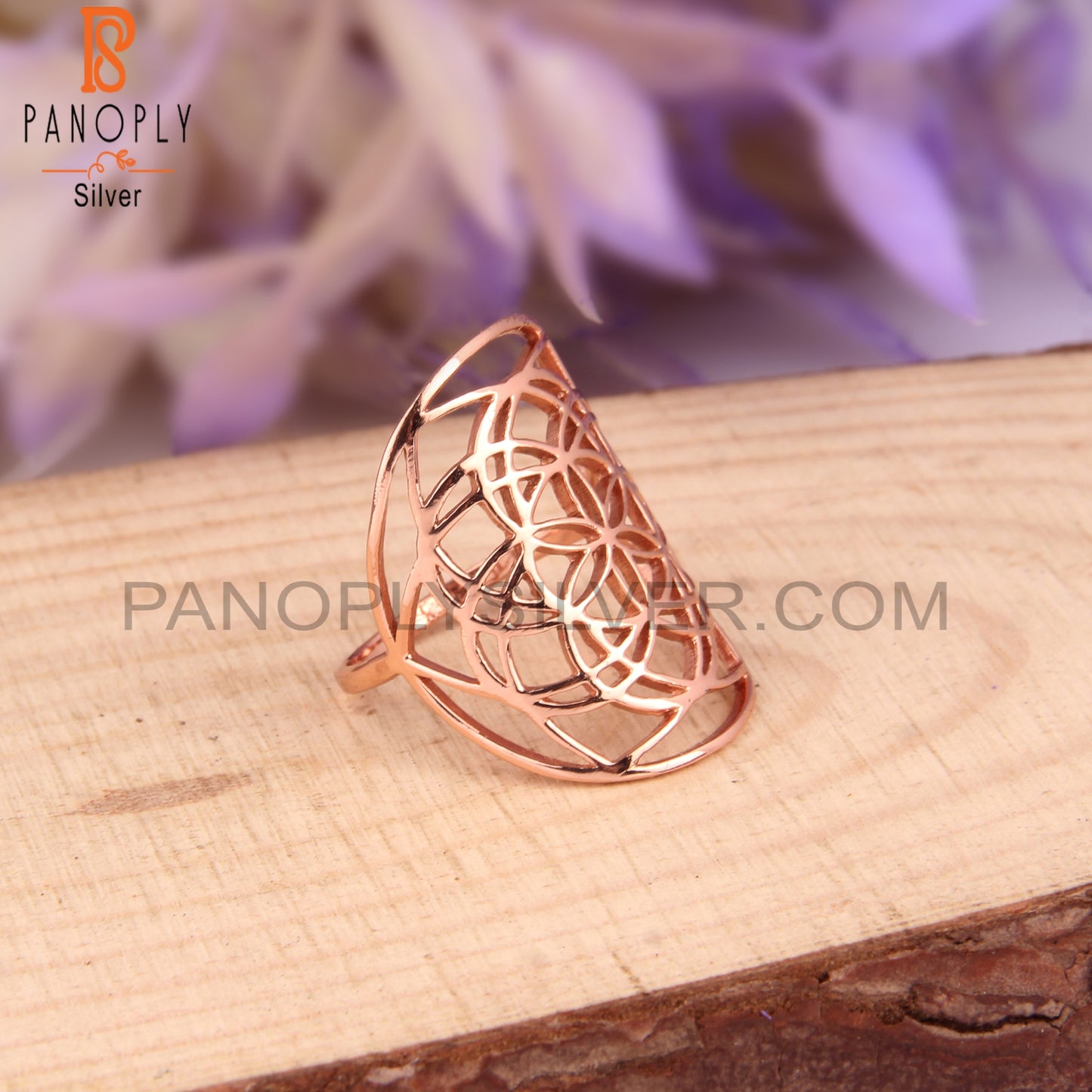 Flower 925 Sterling Silver Rose Gold Plated Mandala Rings