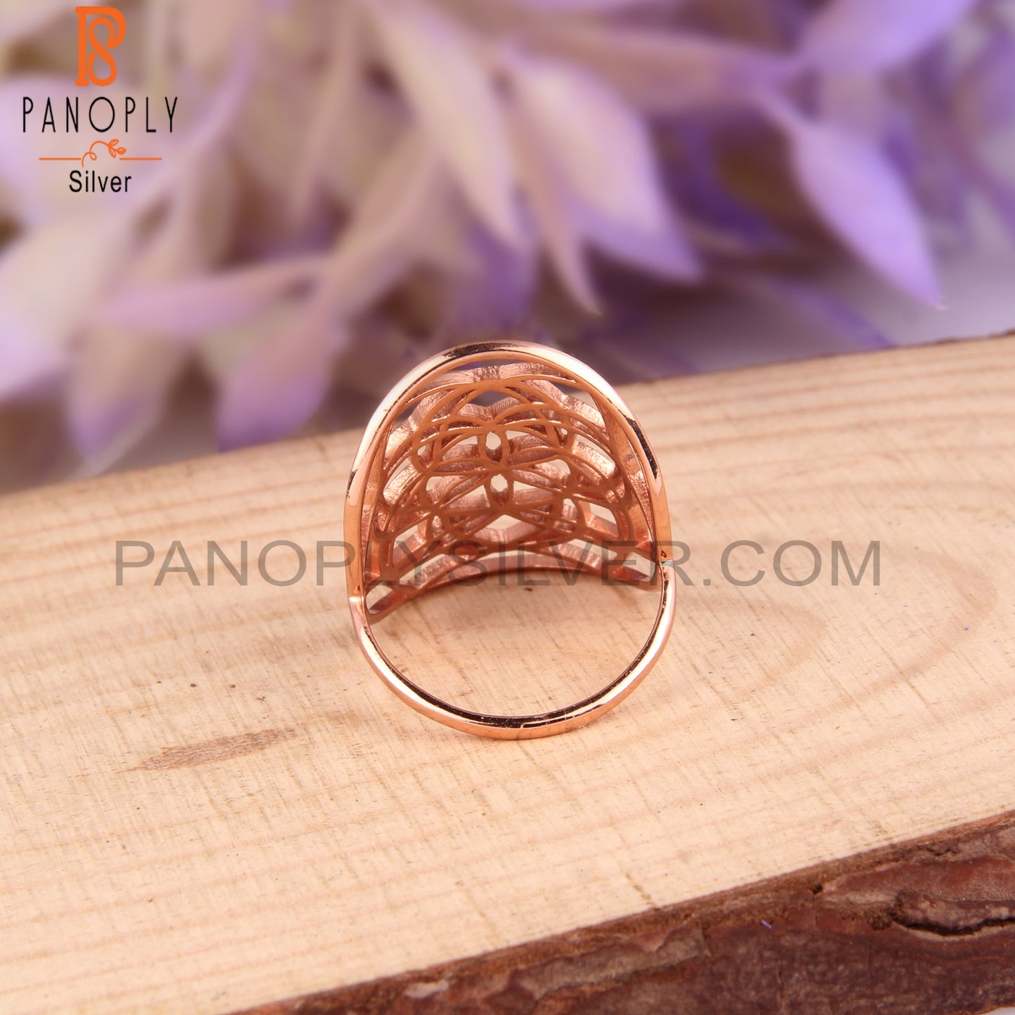 Flower 925 Sterling Silver Rose Gold Plated Mandala Rings