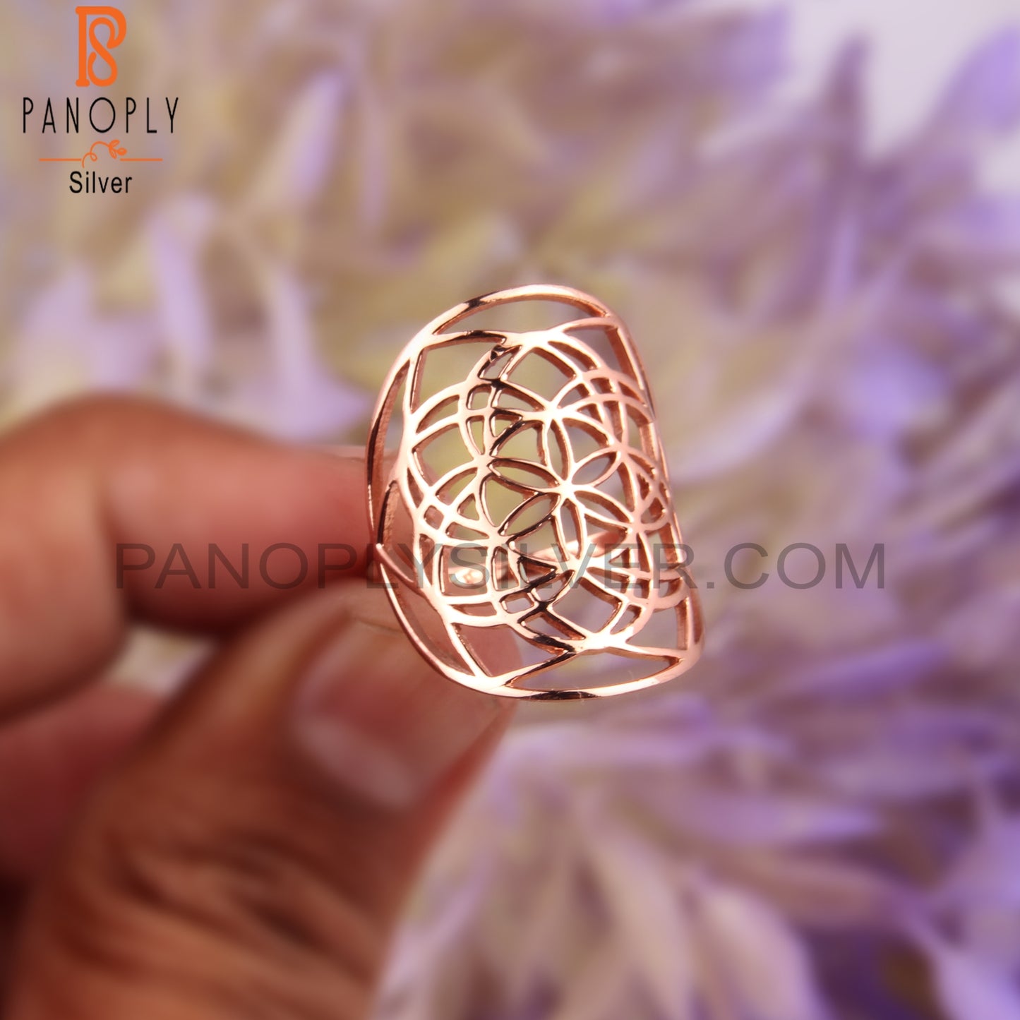 Flower 925 Sterling Silver Rose Gold Plated Mandala Rings