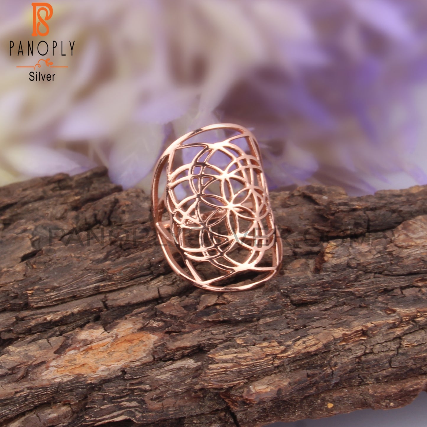 Flower 925 Sterling Silver Rose Gold Plated Mandala Rings