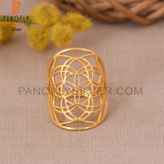 Mandala Flower 925 Sterling Silver Gold Rings