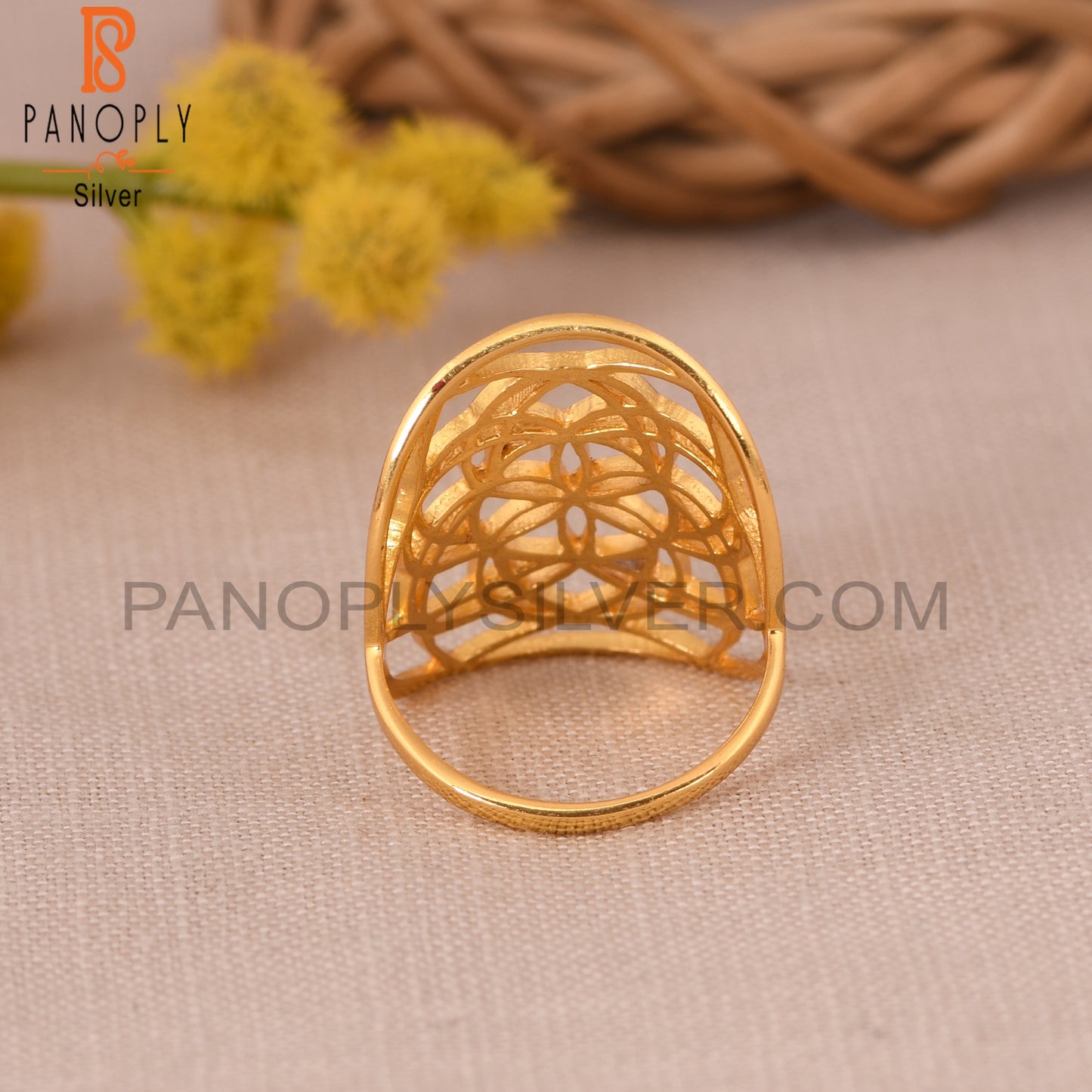 Mandala Flower 925 Sterling Silver Gold Rings