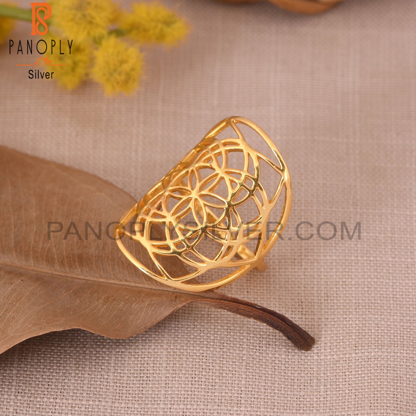 Mandala Flower 925 Sterling Silver Gold Rings