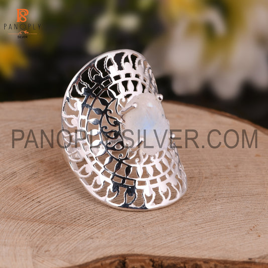 Rough Cut Rainbow Fine 925 Silver Raw Crystal Ring