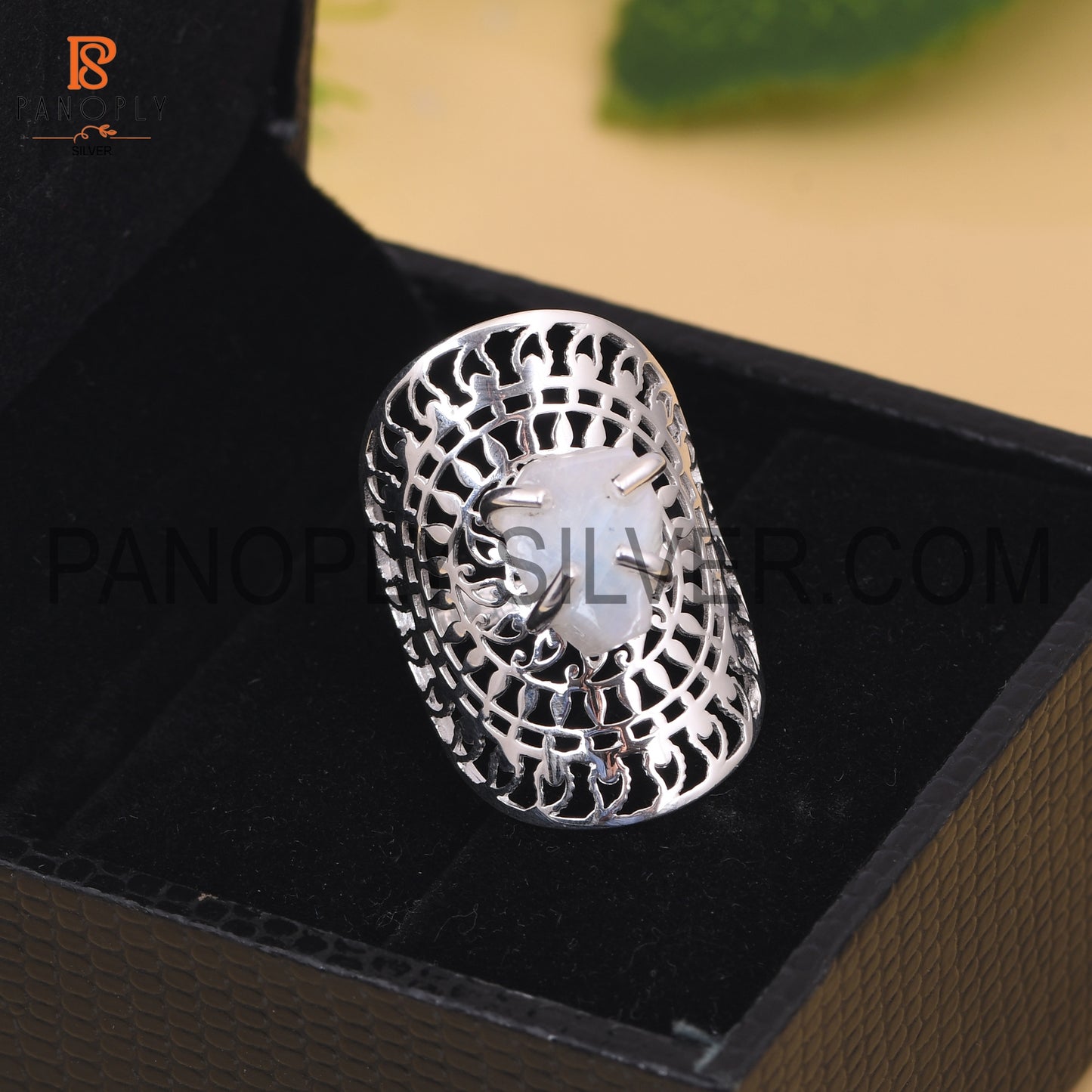 Rough Cut Rainbow Fine 925 Silver Raw Crystal Ring