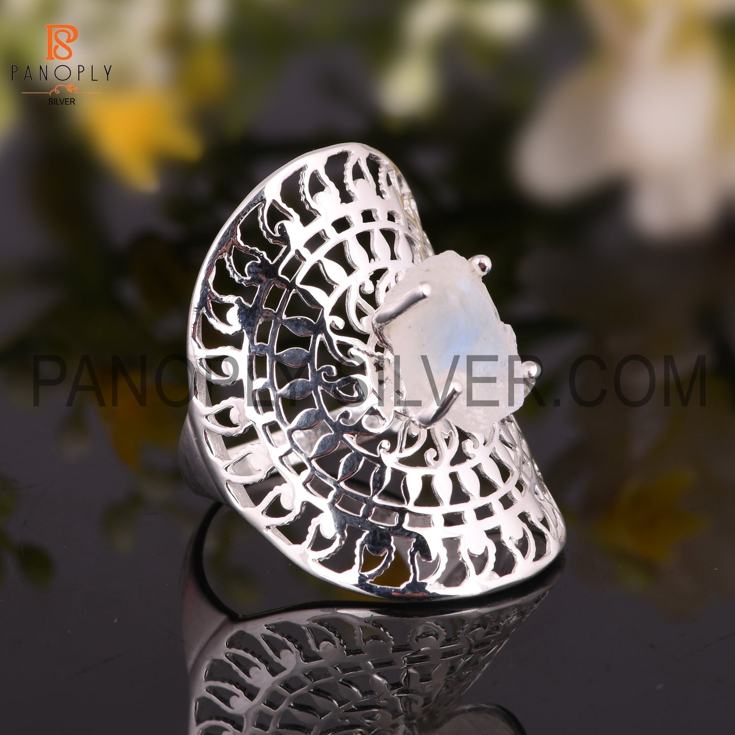 Rough Cut Rainbow Fine 925 Silver Raw Crystal Ring
