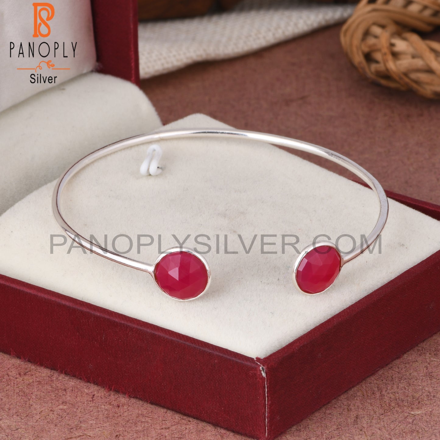 Pink Chalcedony Round 925 Sterling Silver Bracelet