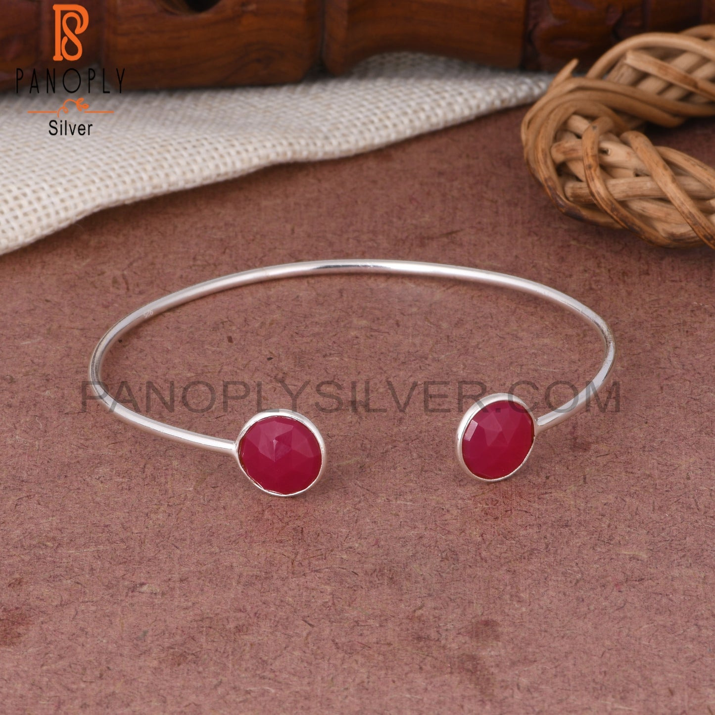 Pink Chalcedony Round 925 Sterling Silver Bracelet
