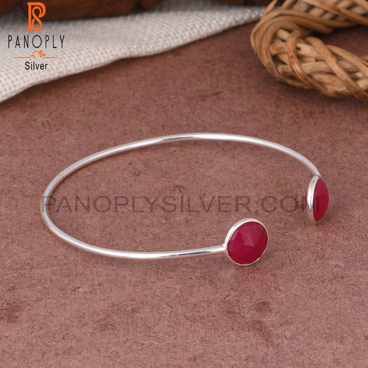 Pink Chalcedony Round 925 Sterling Silver Bracelet