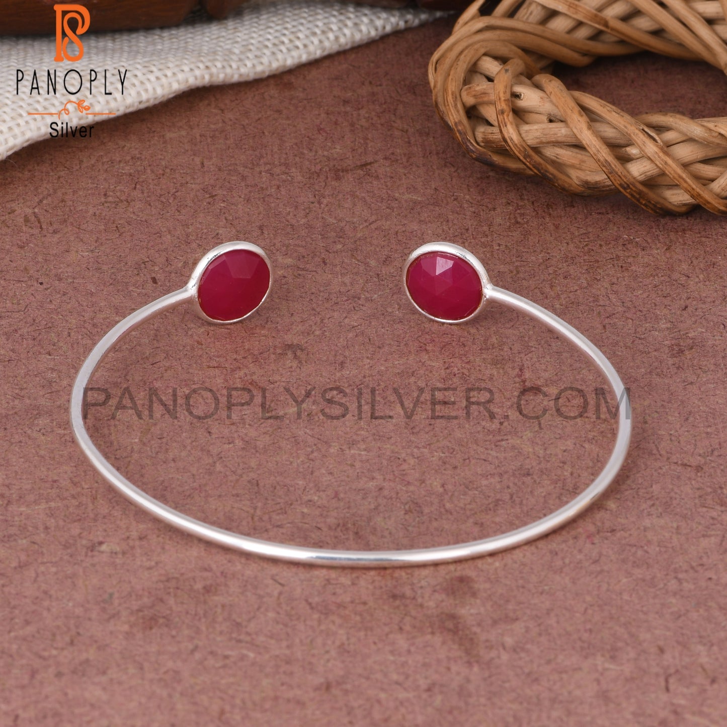 Pink Chalcedony Round 925 Sterling Silver Bracelet