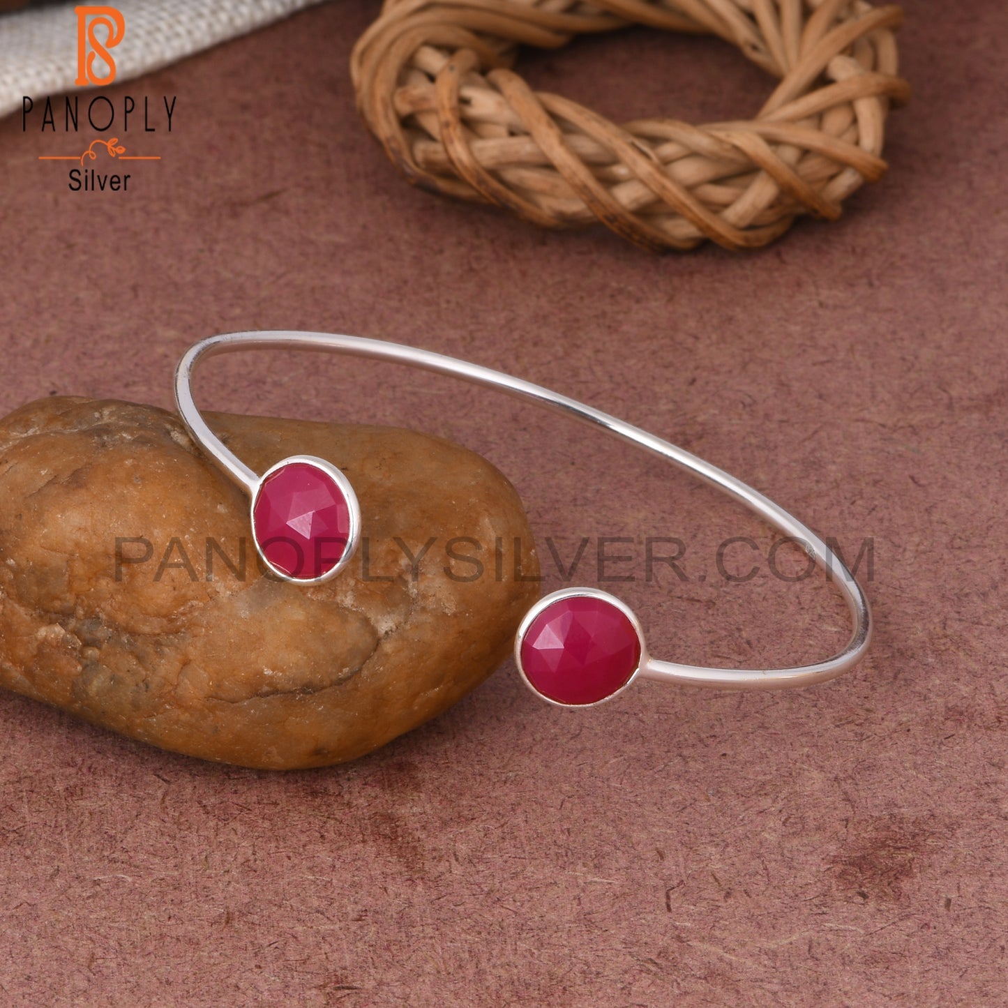 Pink Chalcedony Round 925 Sterling Silver Bracelet