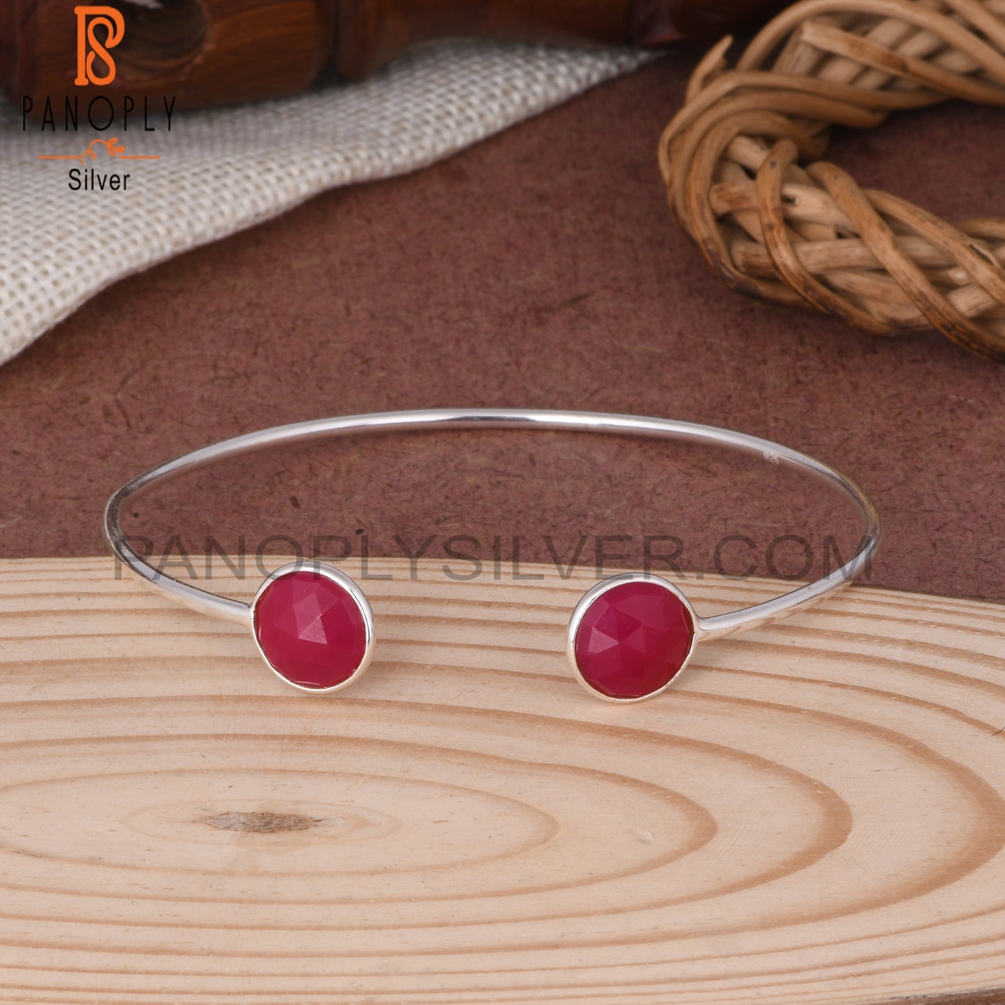 Pink Chalcedony Round 925 Sterling Silver Bracelet