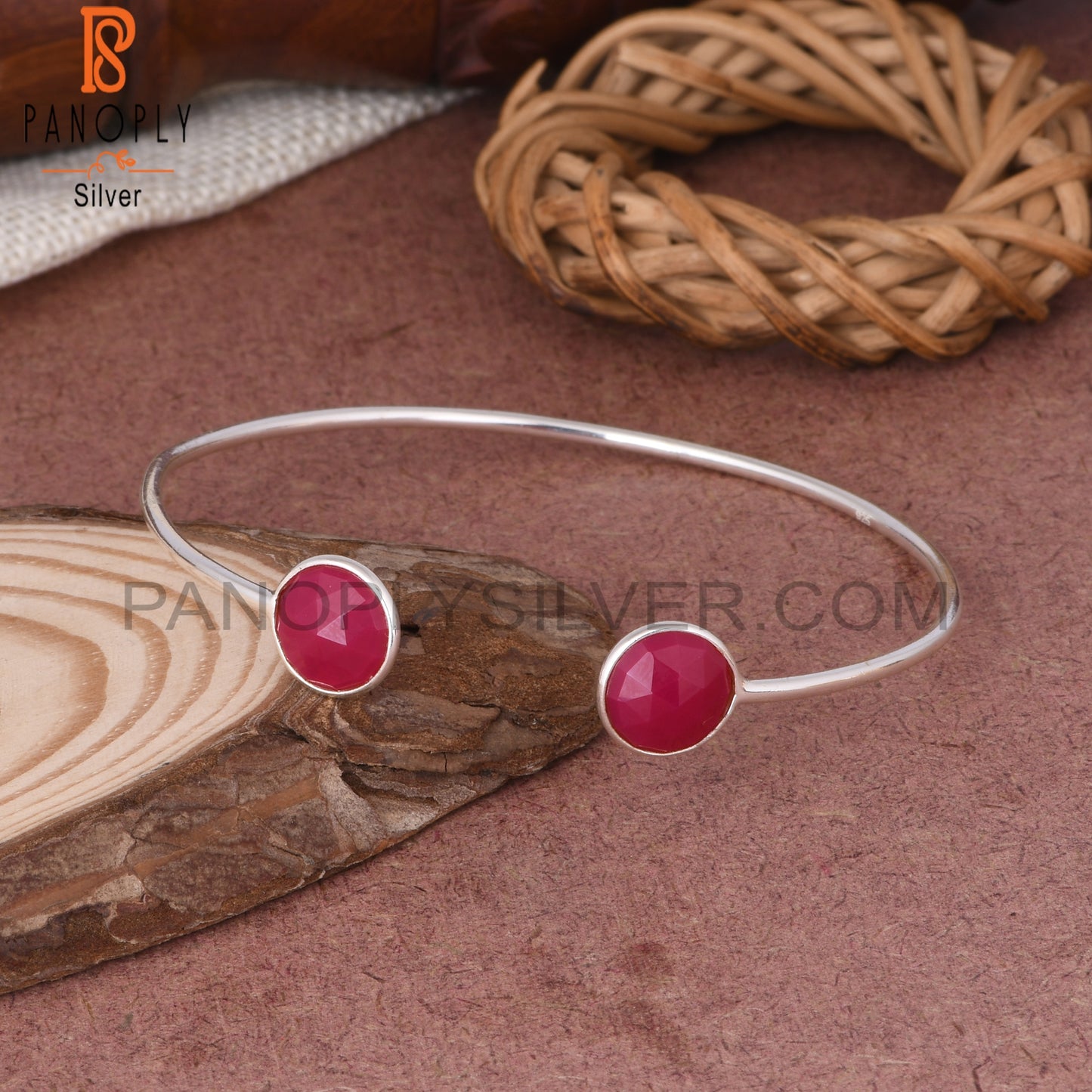 Pink Chalcedony Round 925 Sterling Silver Bracelet