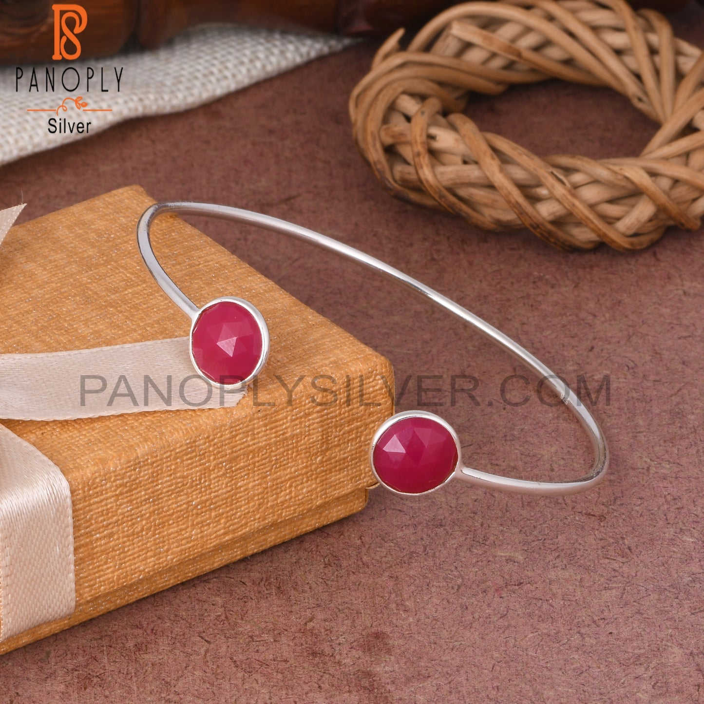 Pink Chalcedony Round 925 Sterling Silver Bracelet