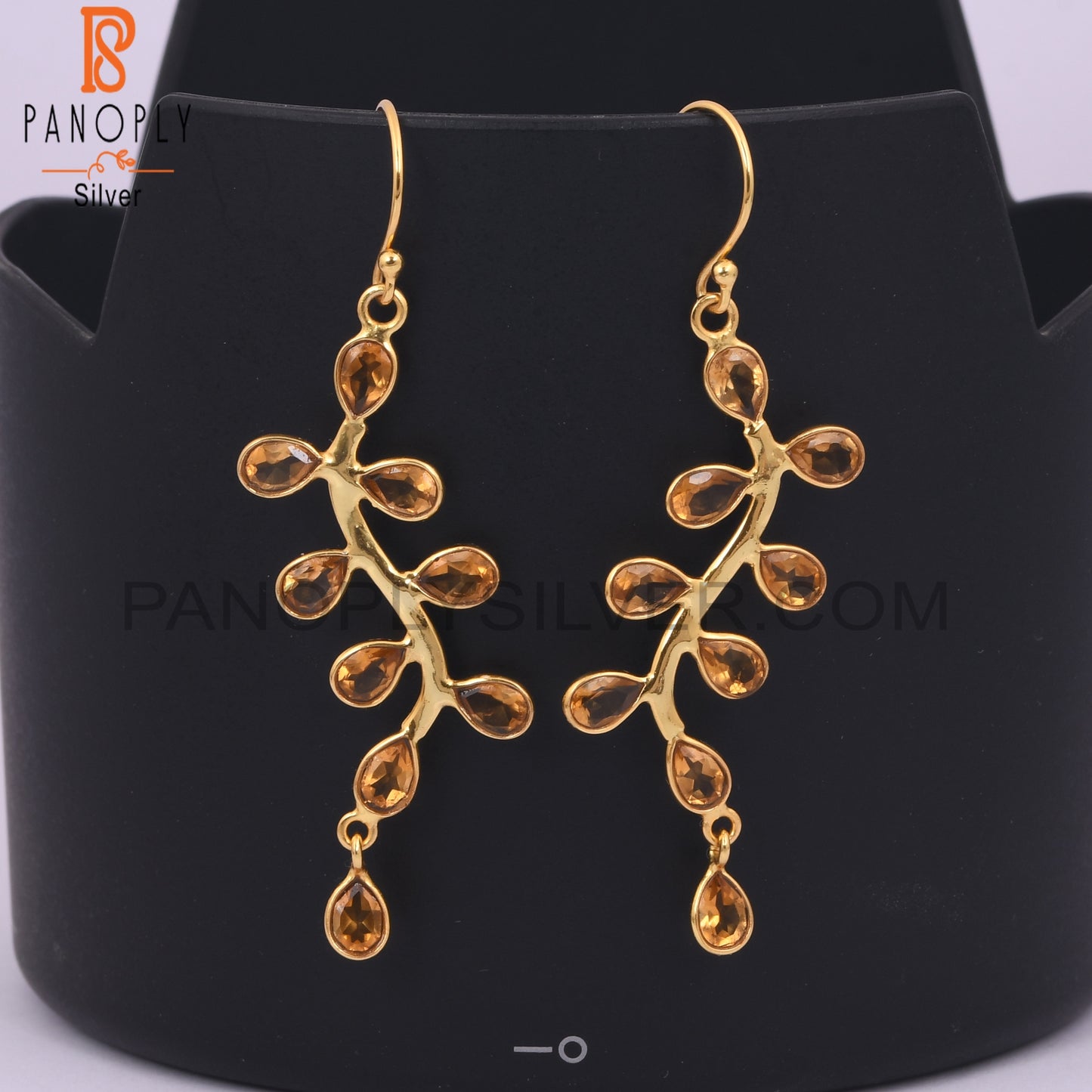 Natural Citrine Long Leaf Wedding Earrings