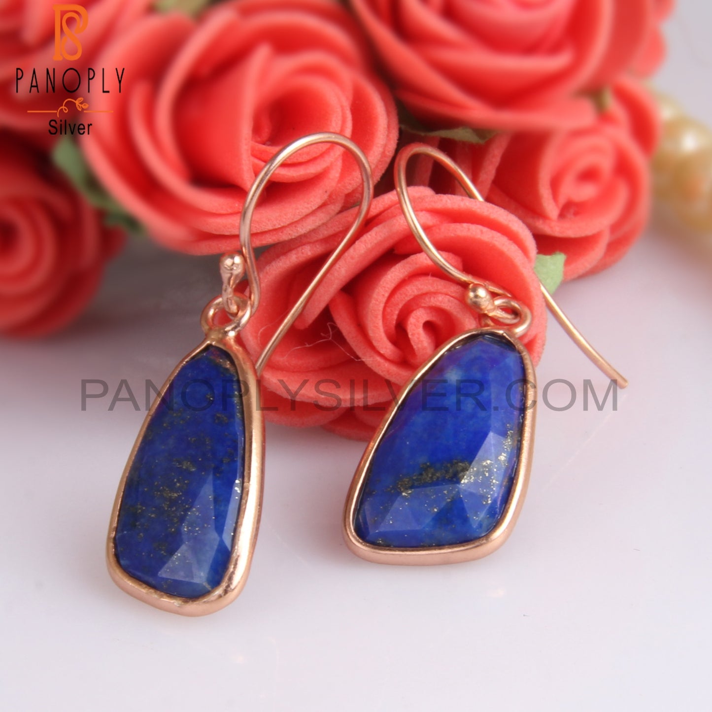 Lapis Set Rose Gold Plating 925 Silver Earwire Earrings