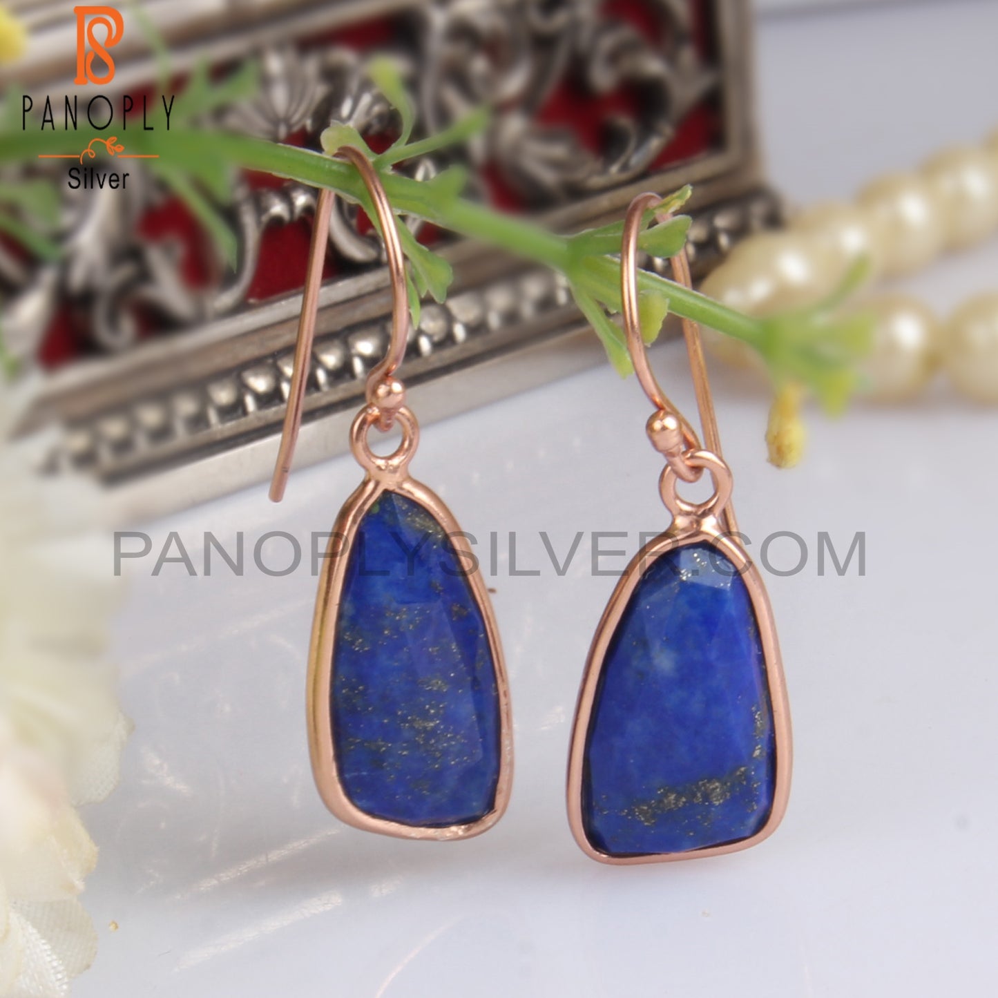 Lapis Set Rose Gold Plating 925 Silver Earwire Earrings