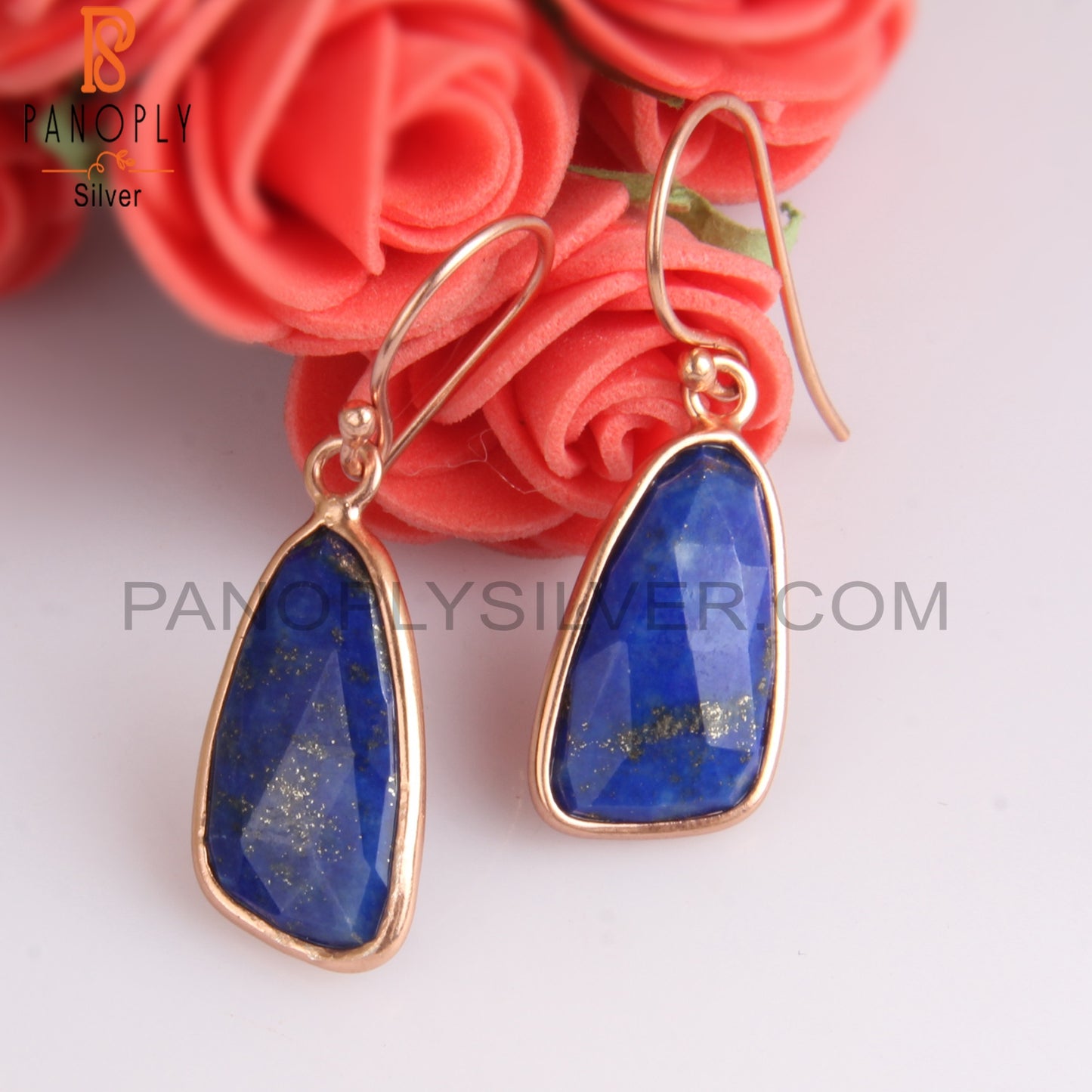 Lapis Set Rose Gold Plating 925 Silver Earwire Earrings