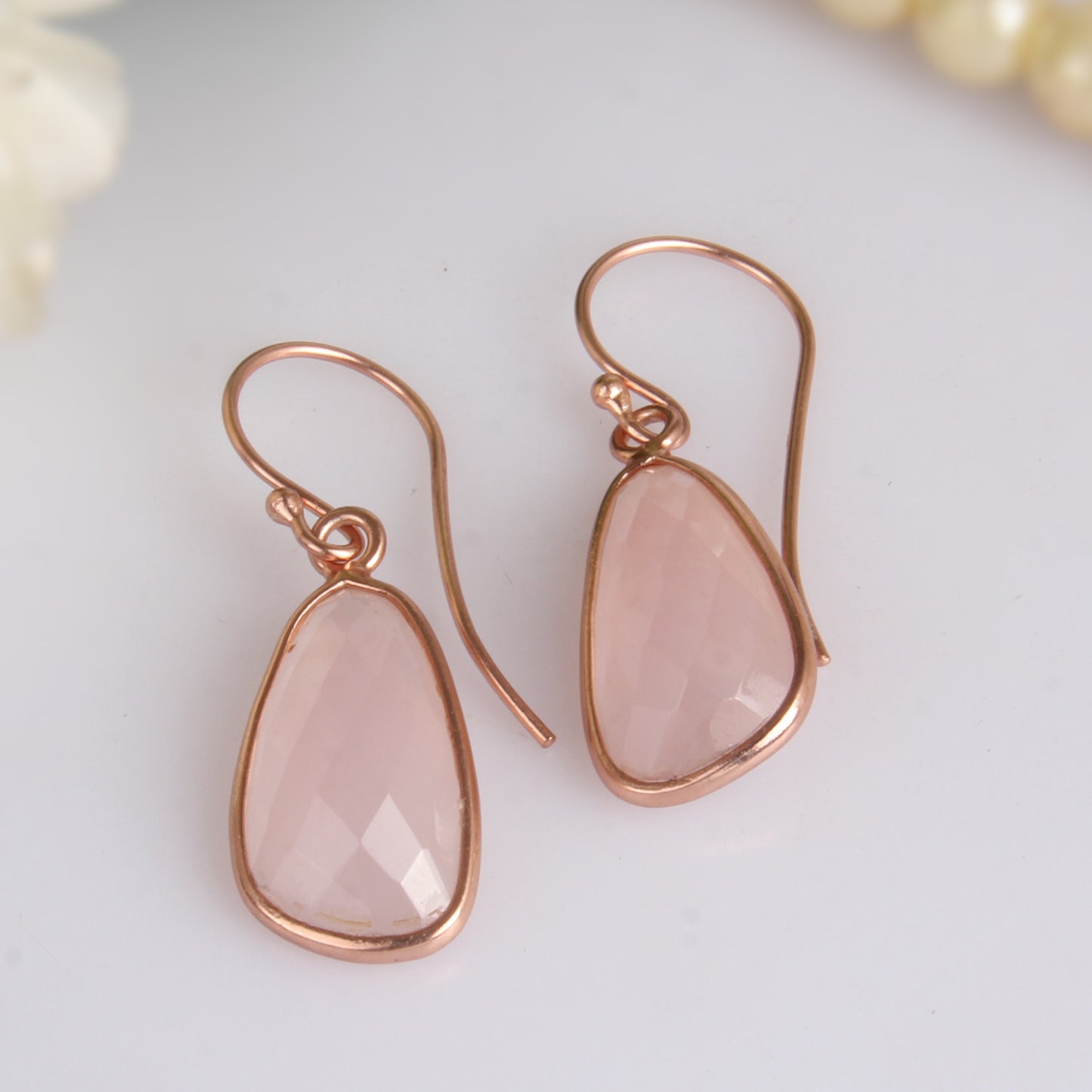 Rose Chalcedony Rose Gold 925 Quality Hook Dangle Earrings