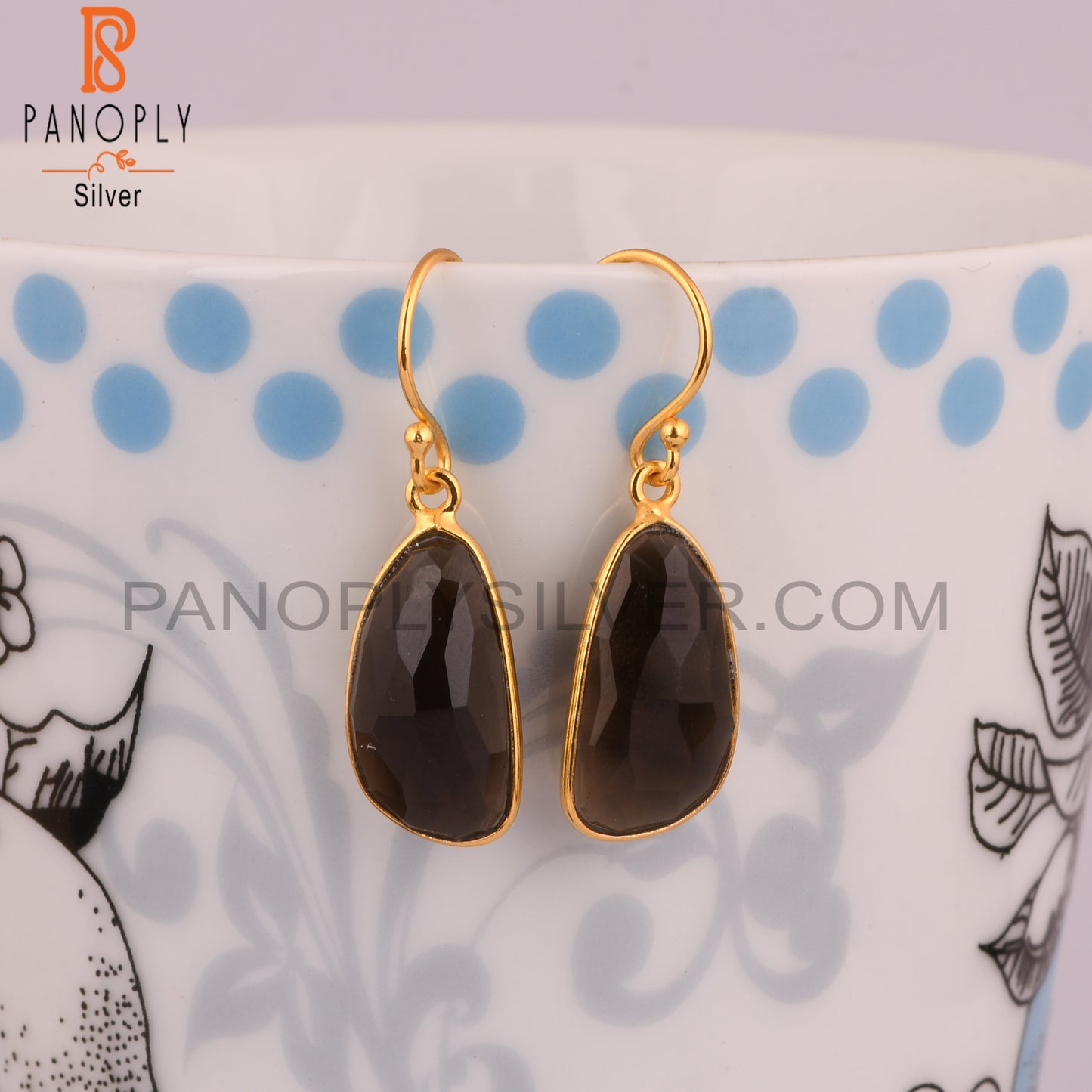 Natural Smoky Quartz Hook Earrings With Gold Plated Jewelry