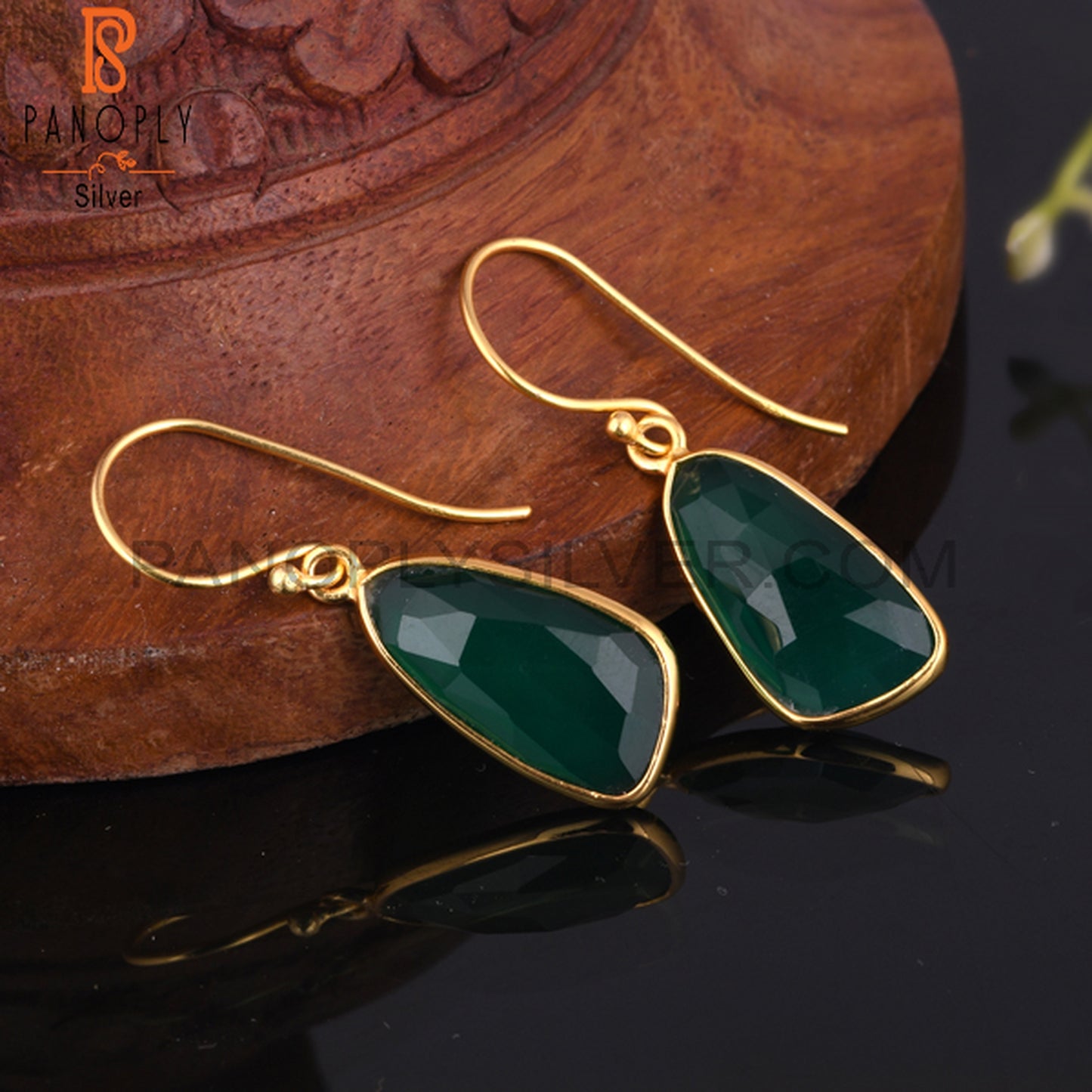 Green Onyx 18K Gold Plated Rough Row Earrings