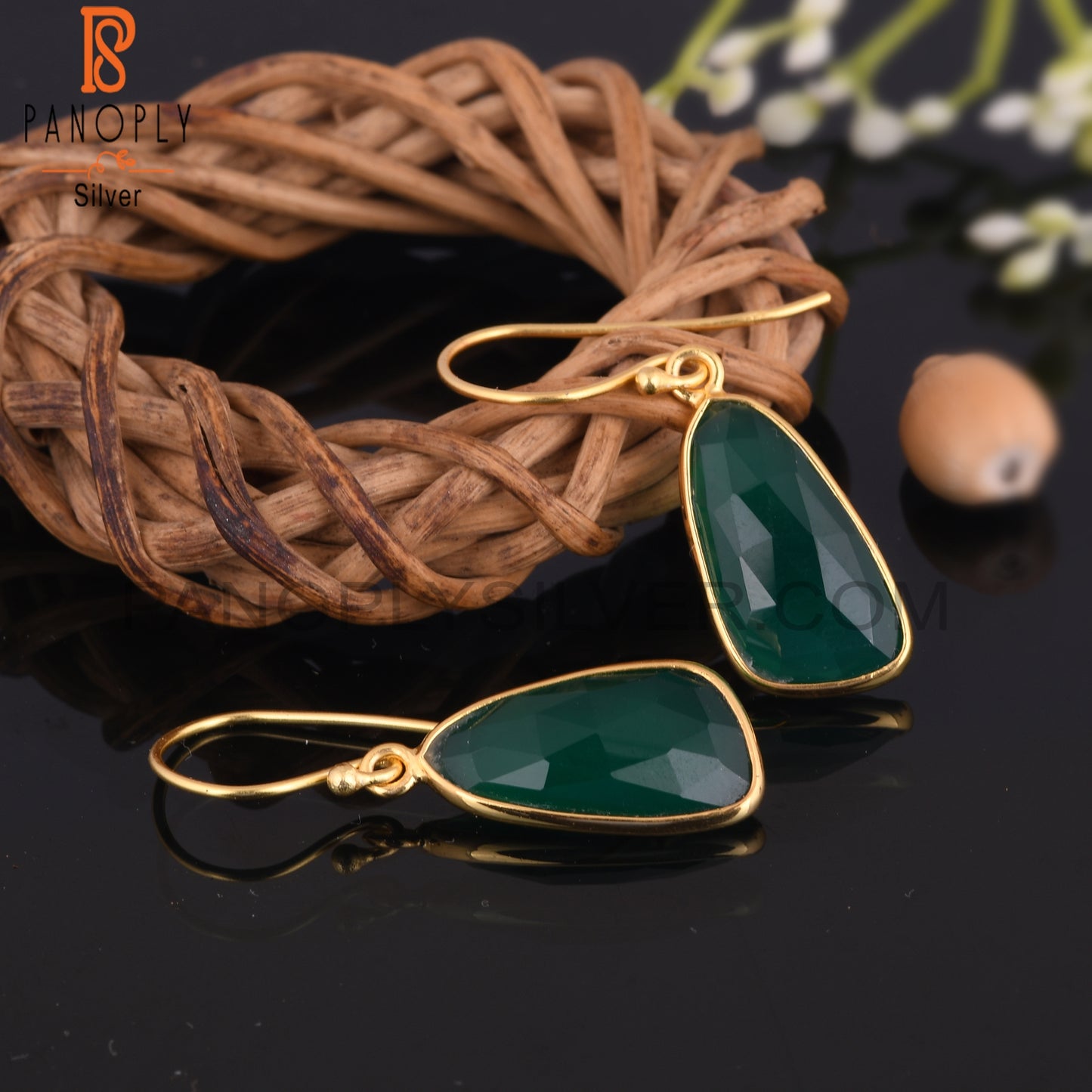 Green Onyx 18K Gold Plated Rough Row Earrings